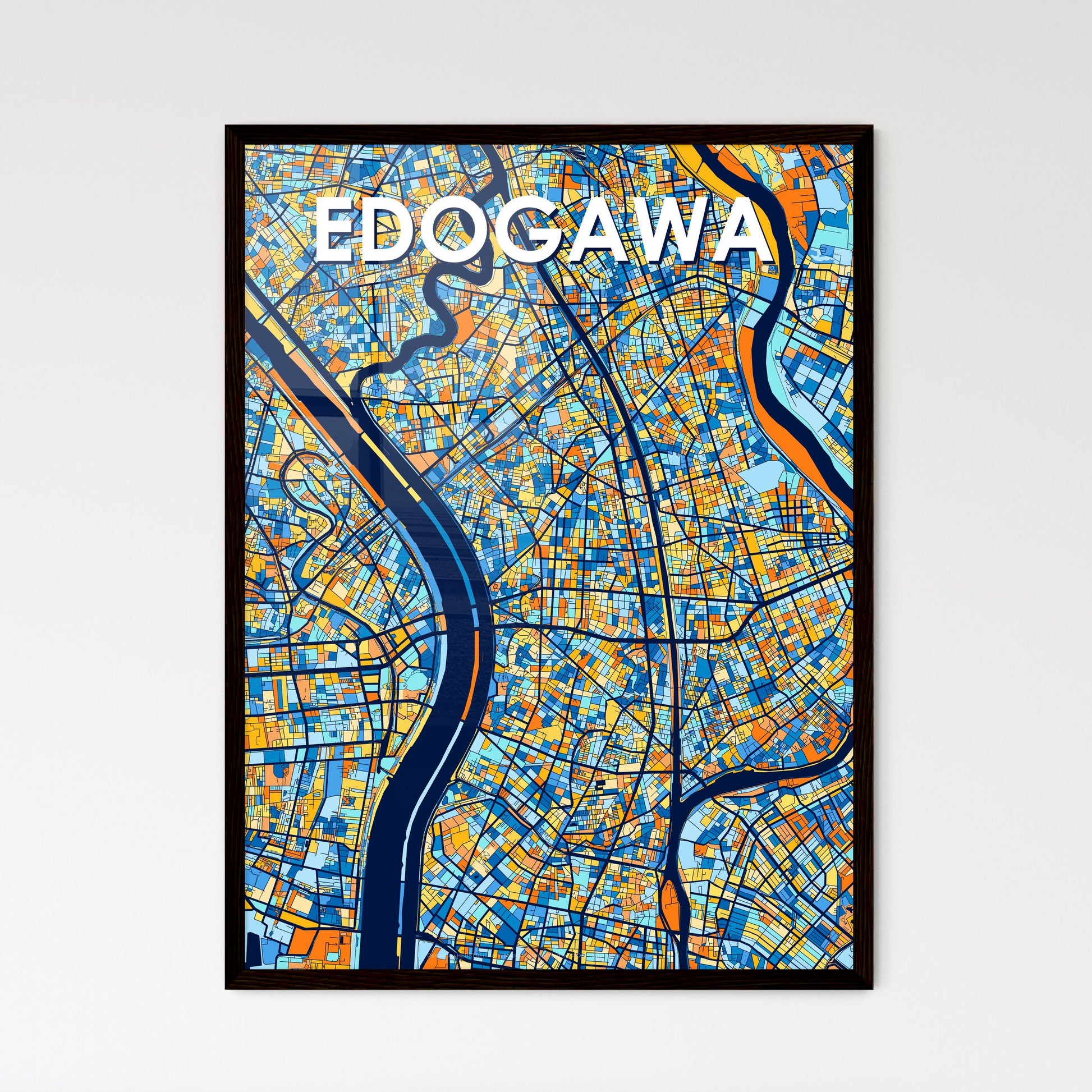 EDOGAWA JAPAN Vibrant Colorful Art Map Poster Blue Orange