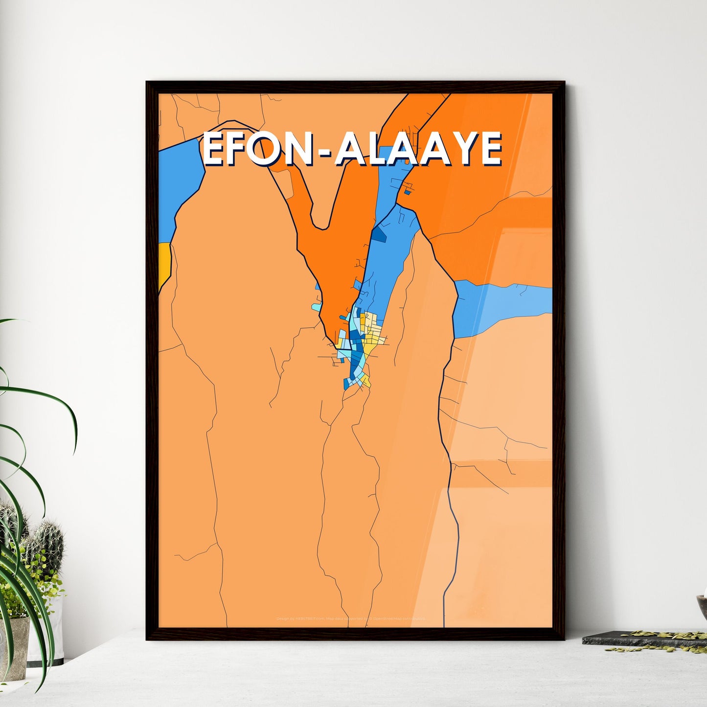 EFON-ALAAYE NIGERIA Vibrant Colorful Art Map Poster Blue Orange