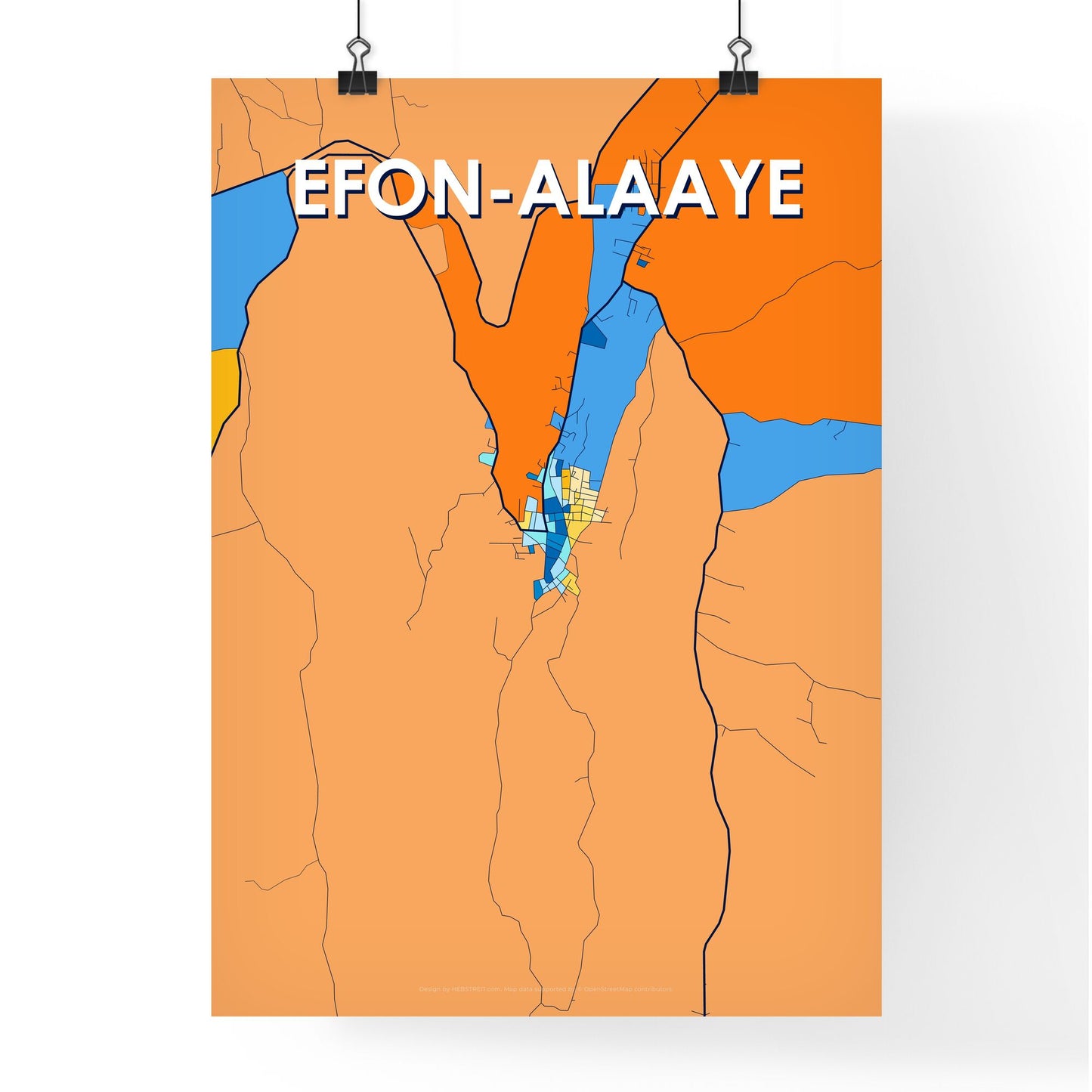 EFON-ALAAYE NIGERIA Vibrant Colorful Art Map Poster Blue Orange