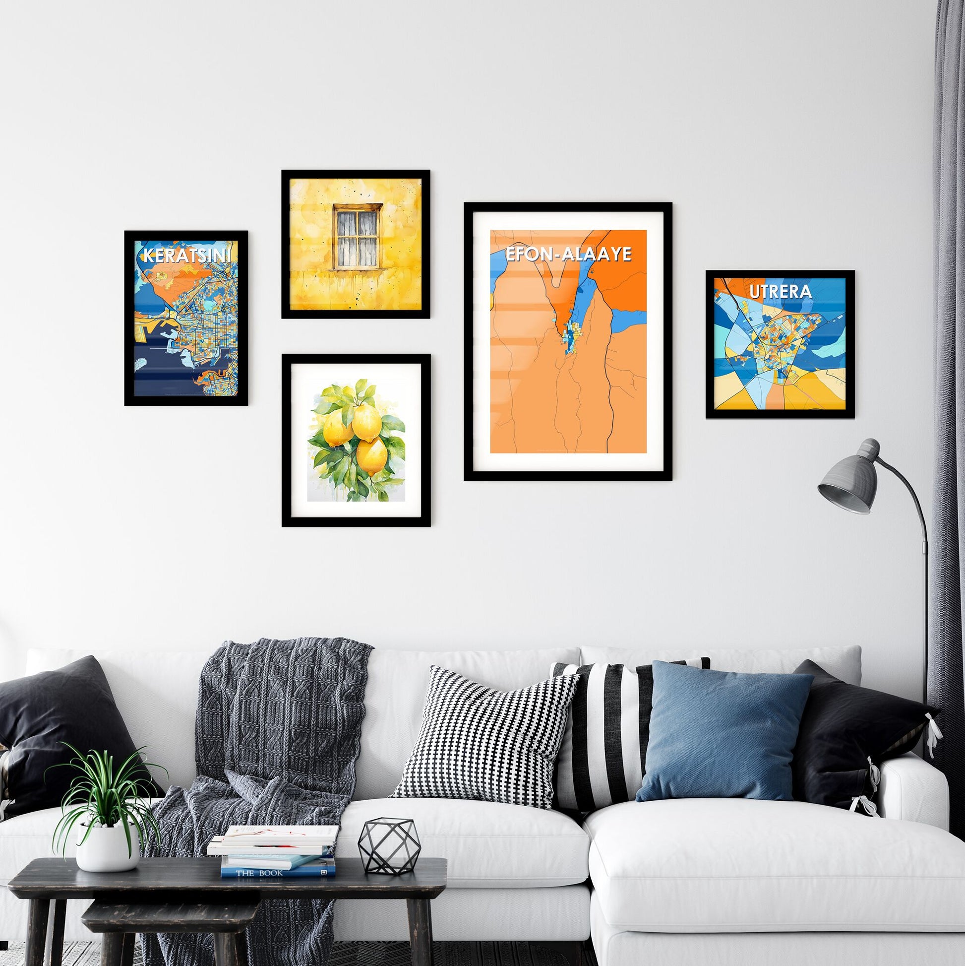 EFON-ALAAYE NIGERIA Vibrant Colorful Art Map Poster Blue Orange