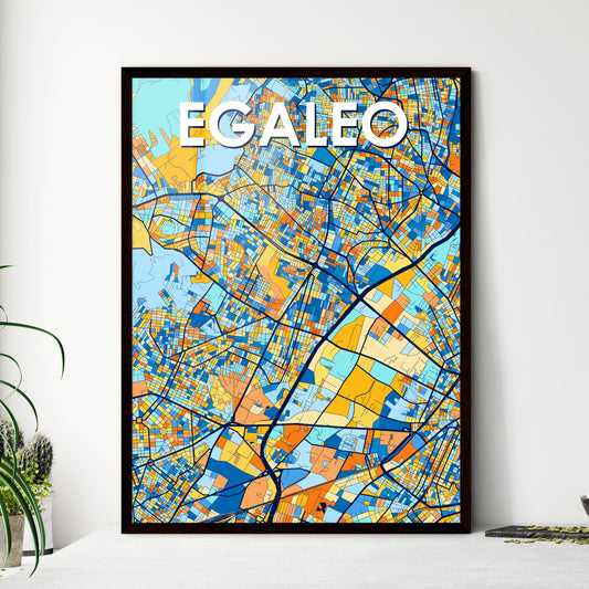 EGALEO GREECE Vibrant Colorful Art Map Poster Blue Orange