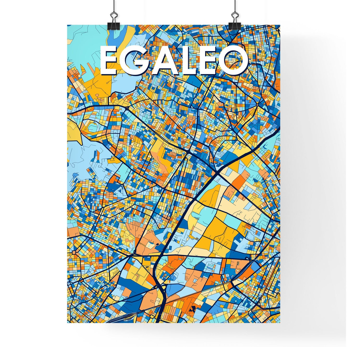 EGALEO GREECE Vibrant Colorful Art Map Poster Blue Orange