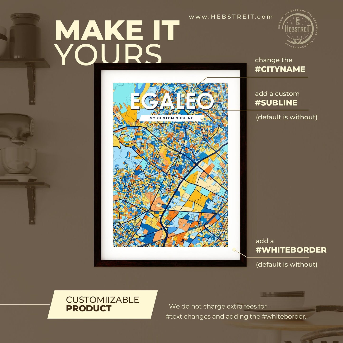 EGALEO GREECE Vibrant Colorful Art Map Poster Blue Orange