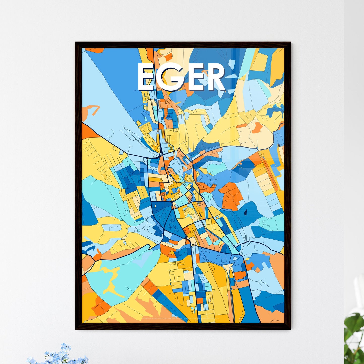 EGER HUNGARY Vibrant Colorful Art Map Poster Blue Orange