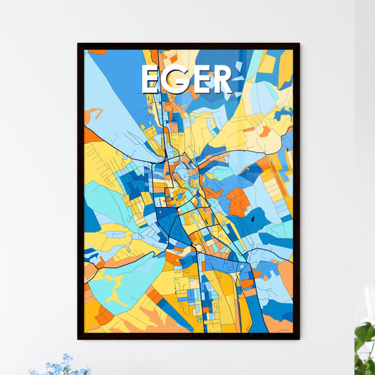 EGER HUNGARY Vibrant Colorful Art Map Poster Blue Orange