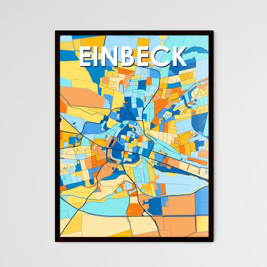 EINBECK GERMANY Vibrant Colorful Art Map Poster Blue Orange