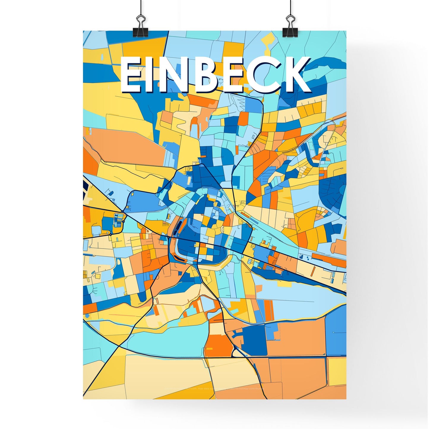 EINBECK GERMANY Vibrant Colorful Art Map Poster Blue Orange