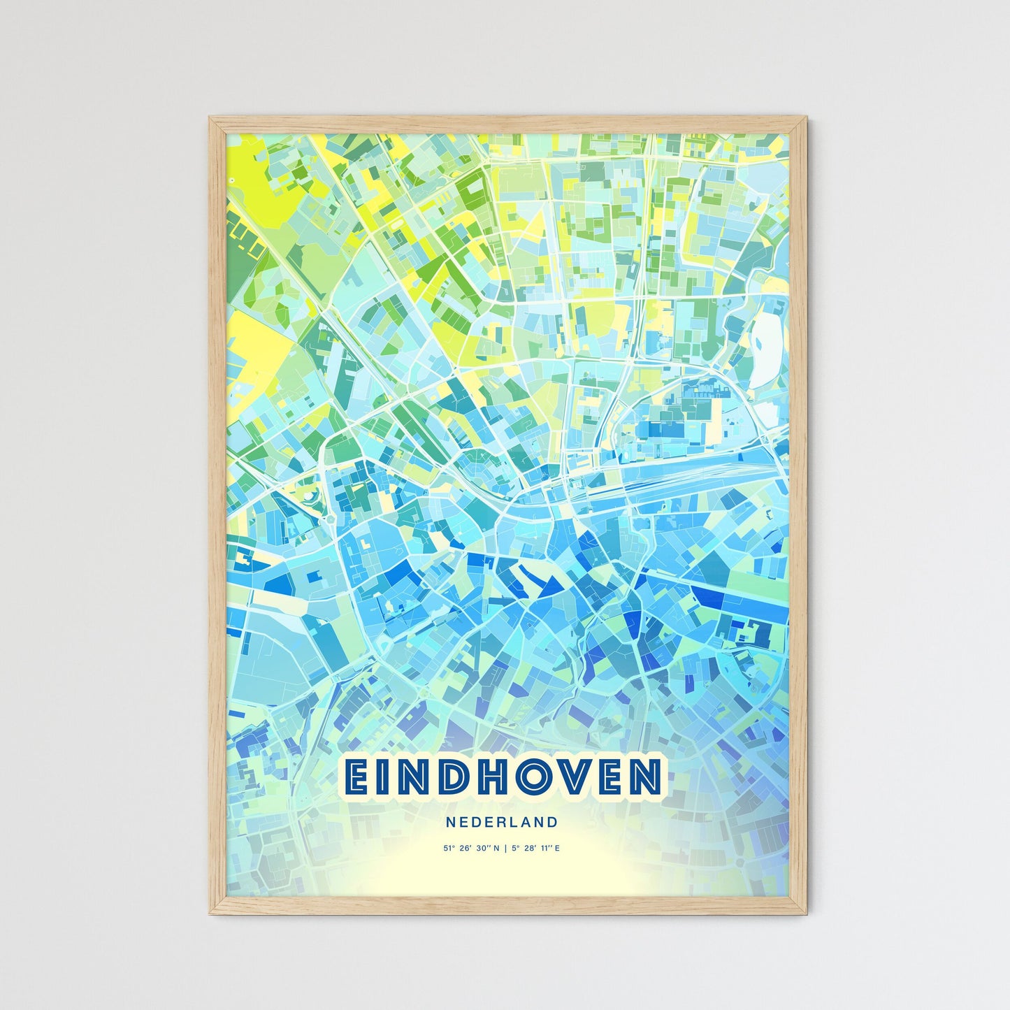 Colorful Eindhoven Netherlands Fine Art Map Cool Blue