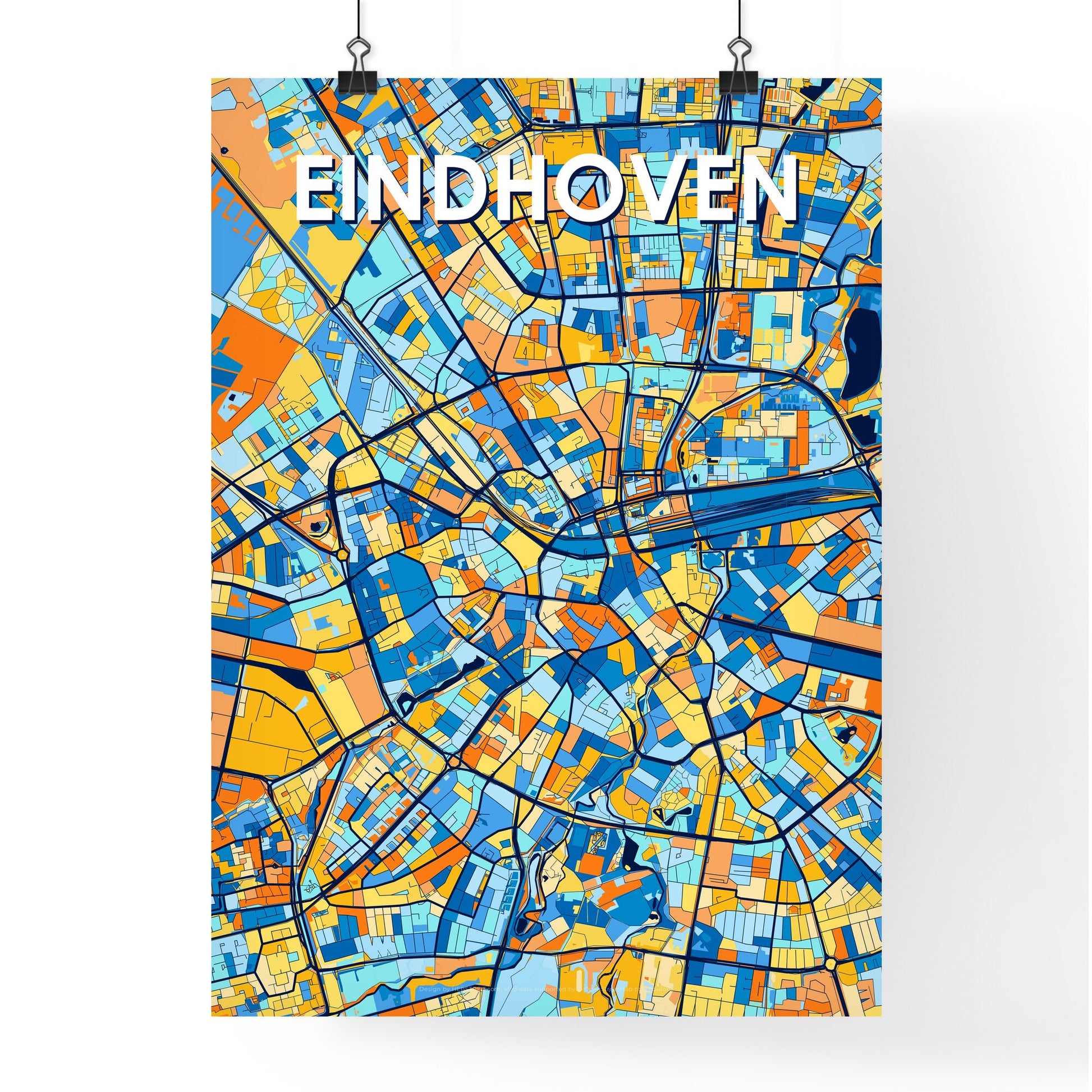 EINDHOVEN NETHERLANDS Vibrant Colorful Art Map Poster Blue Orange