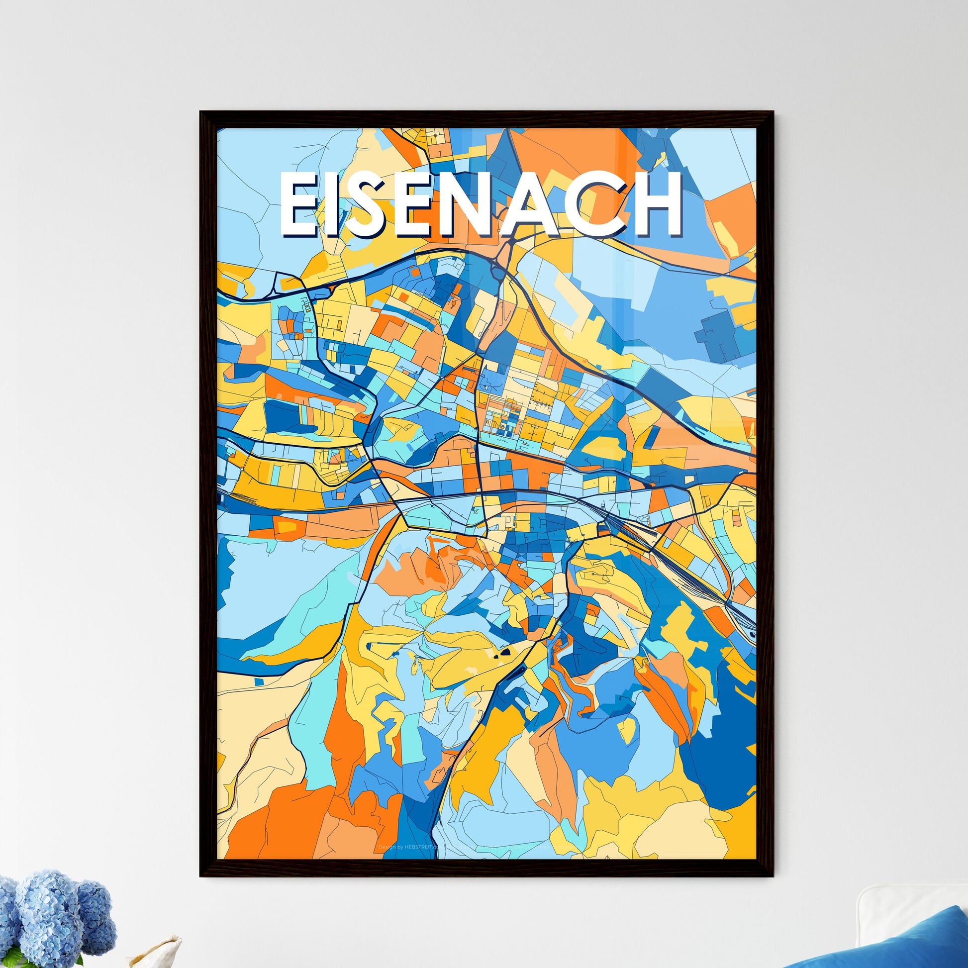 EISENACH GERMANY Vibrant Colorful Art Map Poster Blue Orange