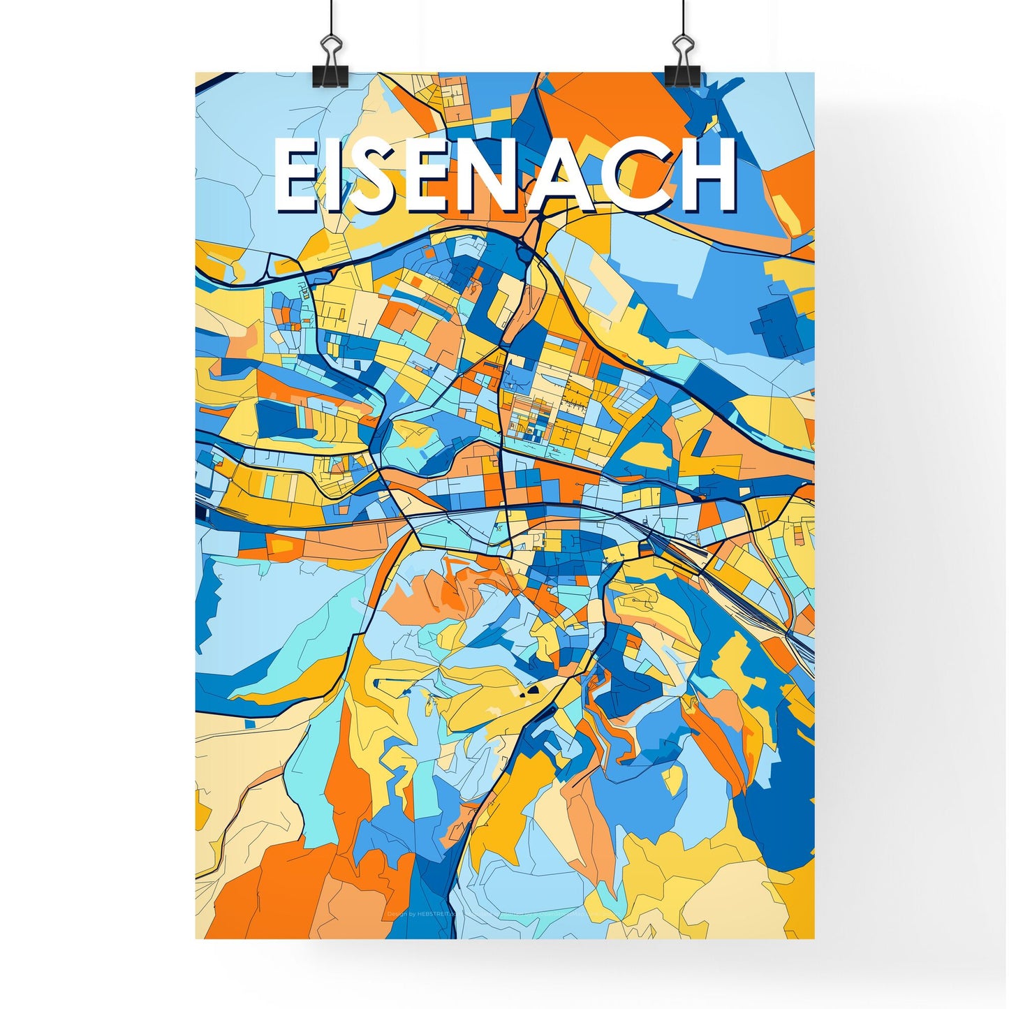 EISENACH GERMANY Vibrant Colorful Art Map Poster Blue Orange