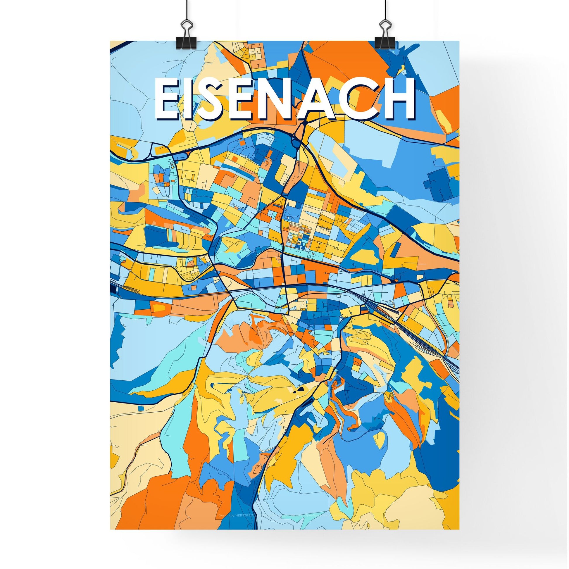 EISENACH GERMANY Vibrant Colorful Art Map Poster Blue Orange