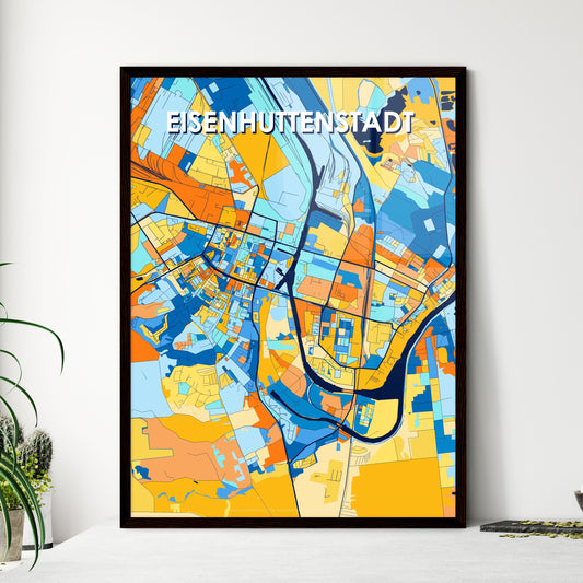 EISENHUTTENSTADT GERMANY Vibrant Colorful Art Map Poster Blue Orange