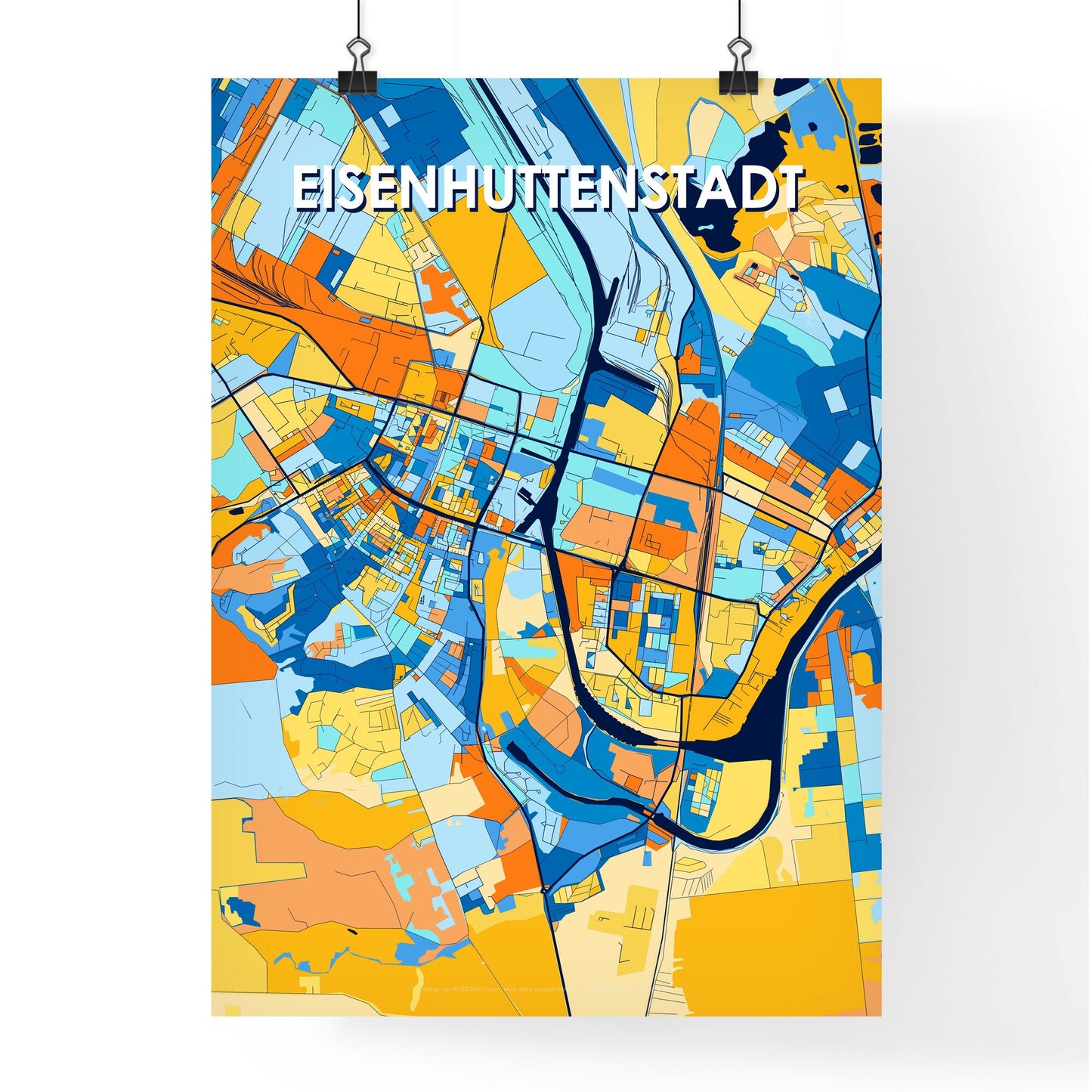 EISENHUTTENSTADT GERMANY Vibrant Colorful Art Map Poster Blue Orange