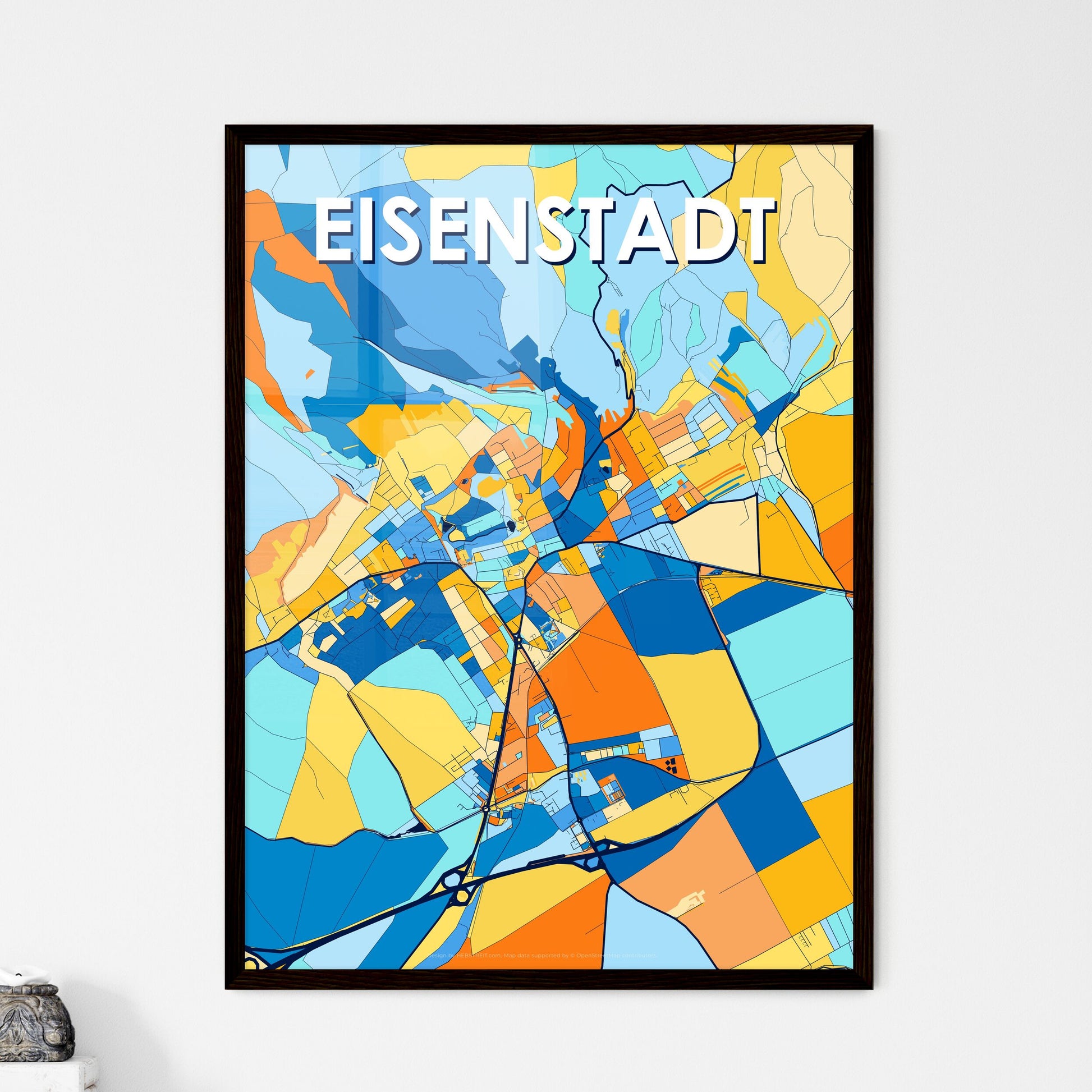 EISENSTADT AUSTRIA Vibrant Colorful Art Map Poster Blue Orange