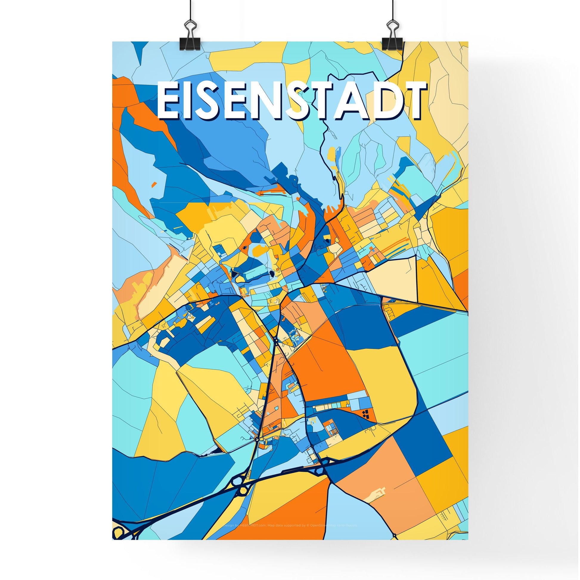 EISENSTADT AUSTRIA Vibrant Colorful Art Map Poster Blue Orange