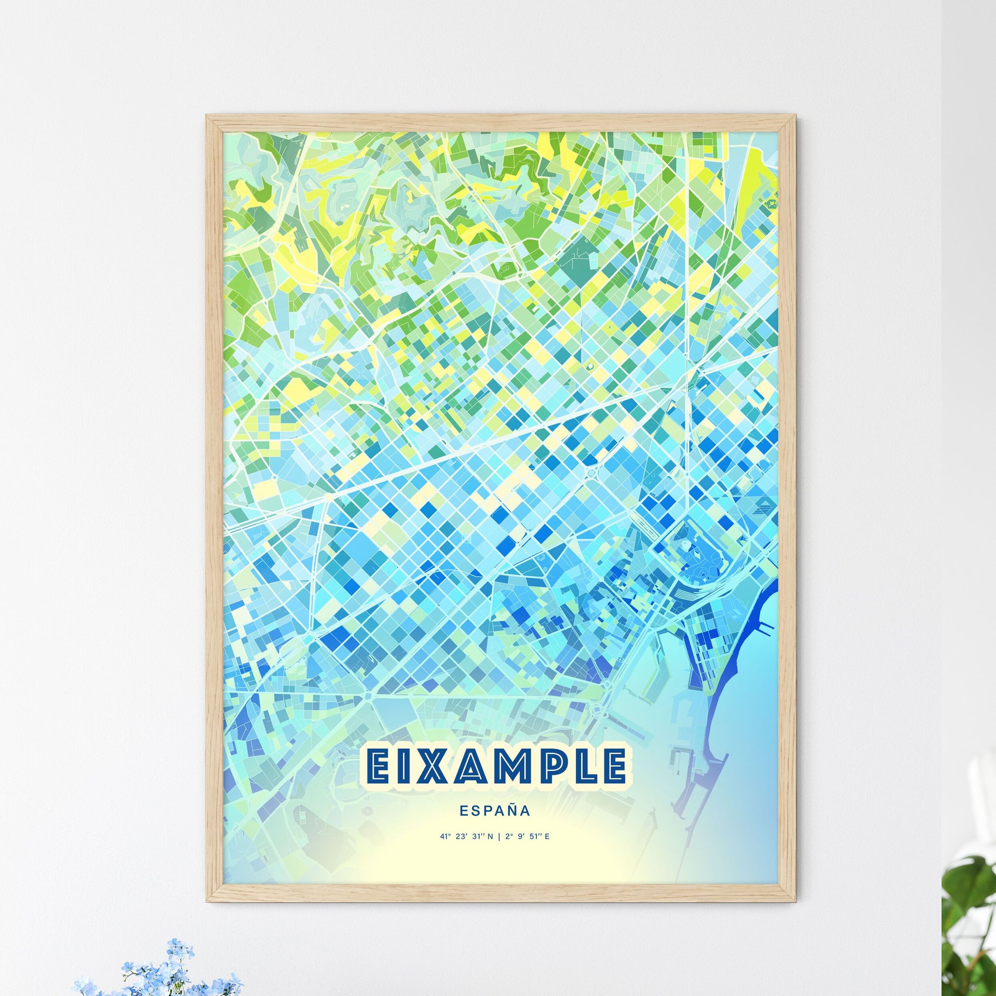 Colorful Eixample Spain Fine Art Map Cool Blue