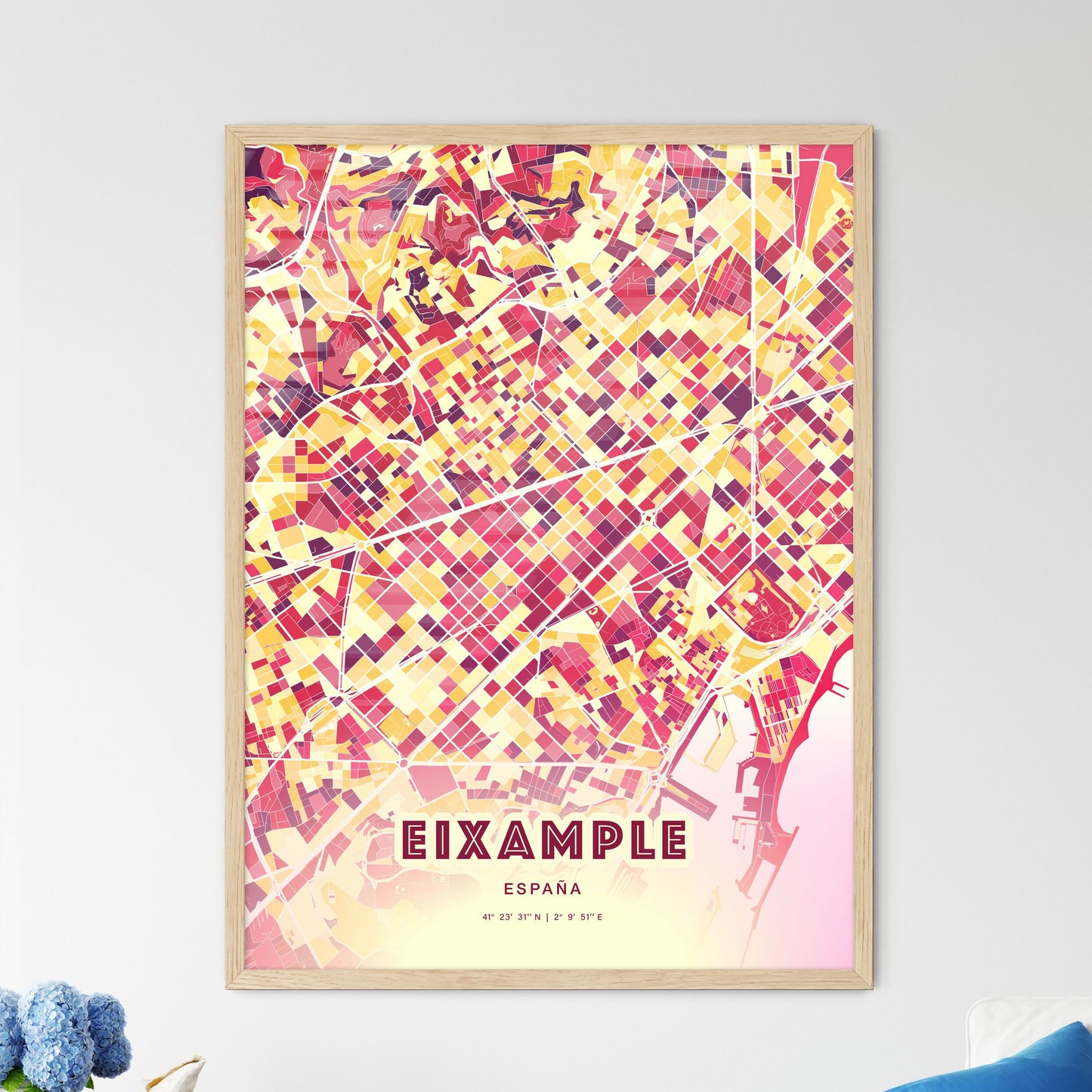 Colorful Eixample Spain Fine Art Map Hot Red