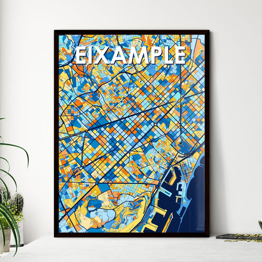 EIXAMPLE SPAIN Vibrant Colorful Art Map Poster Blue Orange