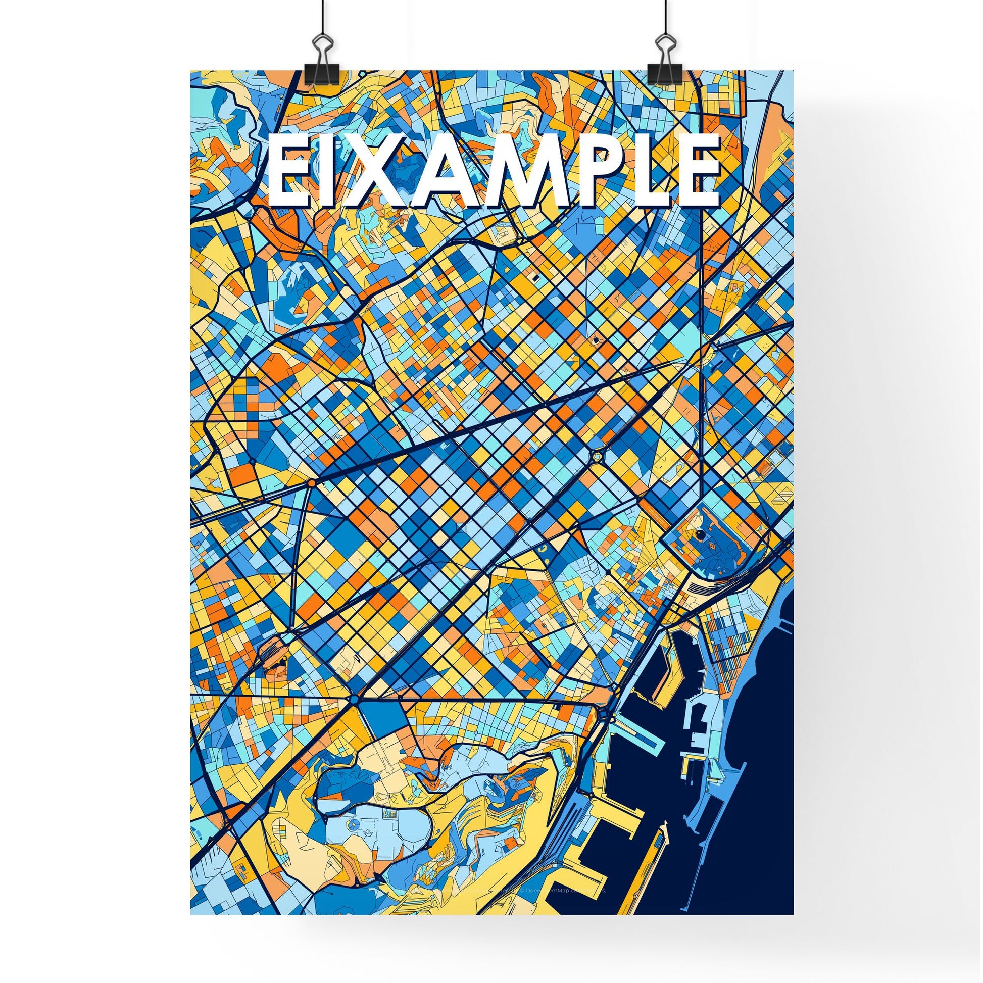 EIXAMPLE SPAIN Vibrant Colorful Art Map Poster Blue Orange