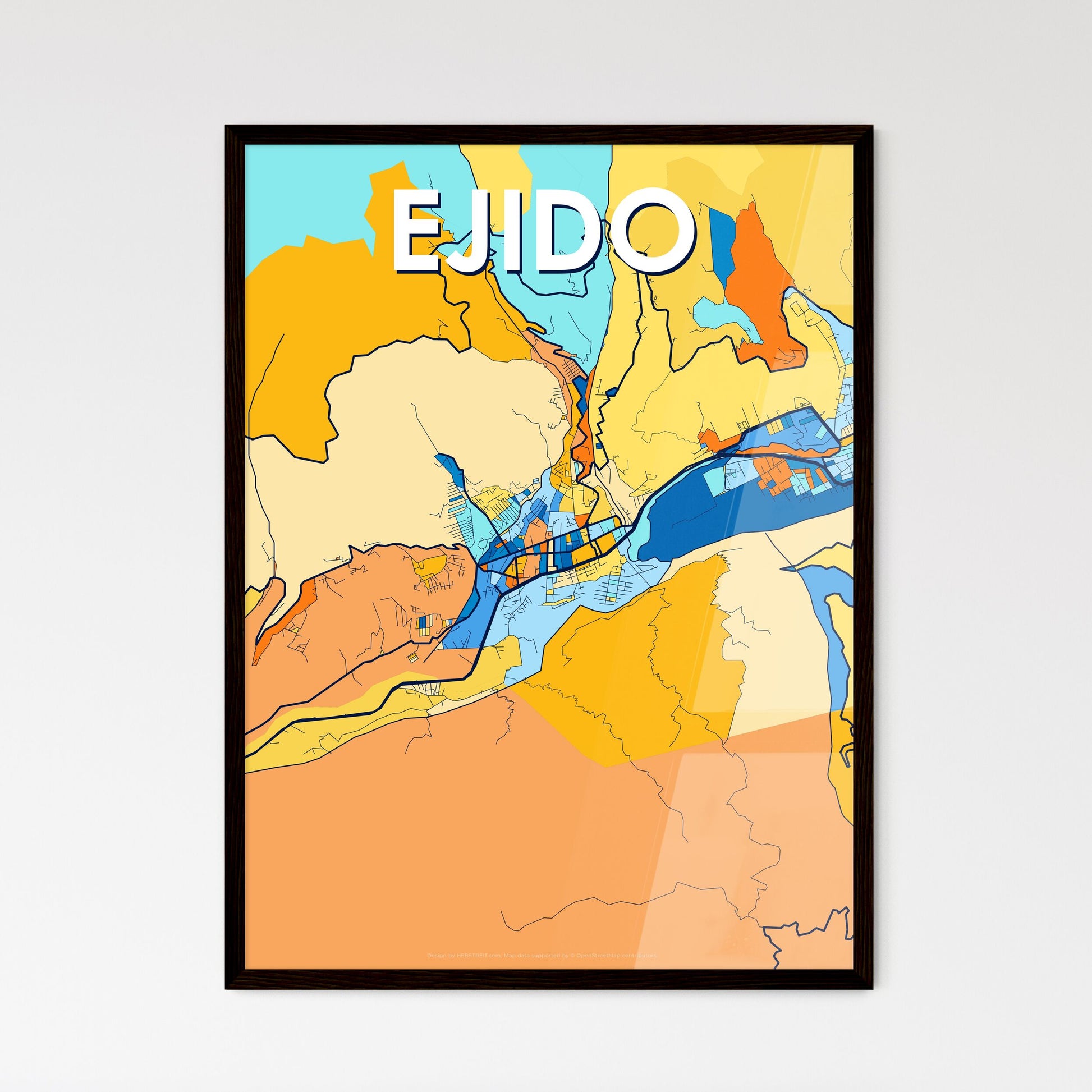 EJIDO VENEZUELA Vibrant Colorful Art Map Poster Blue Orange