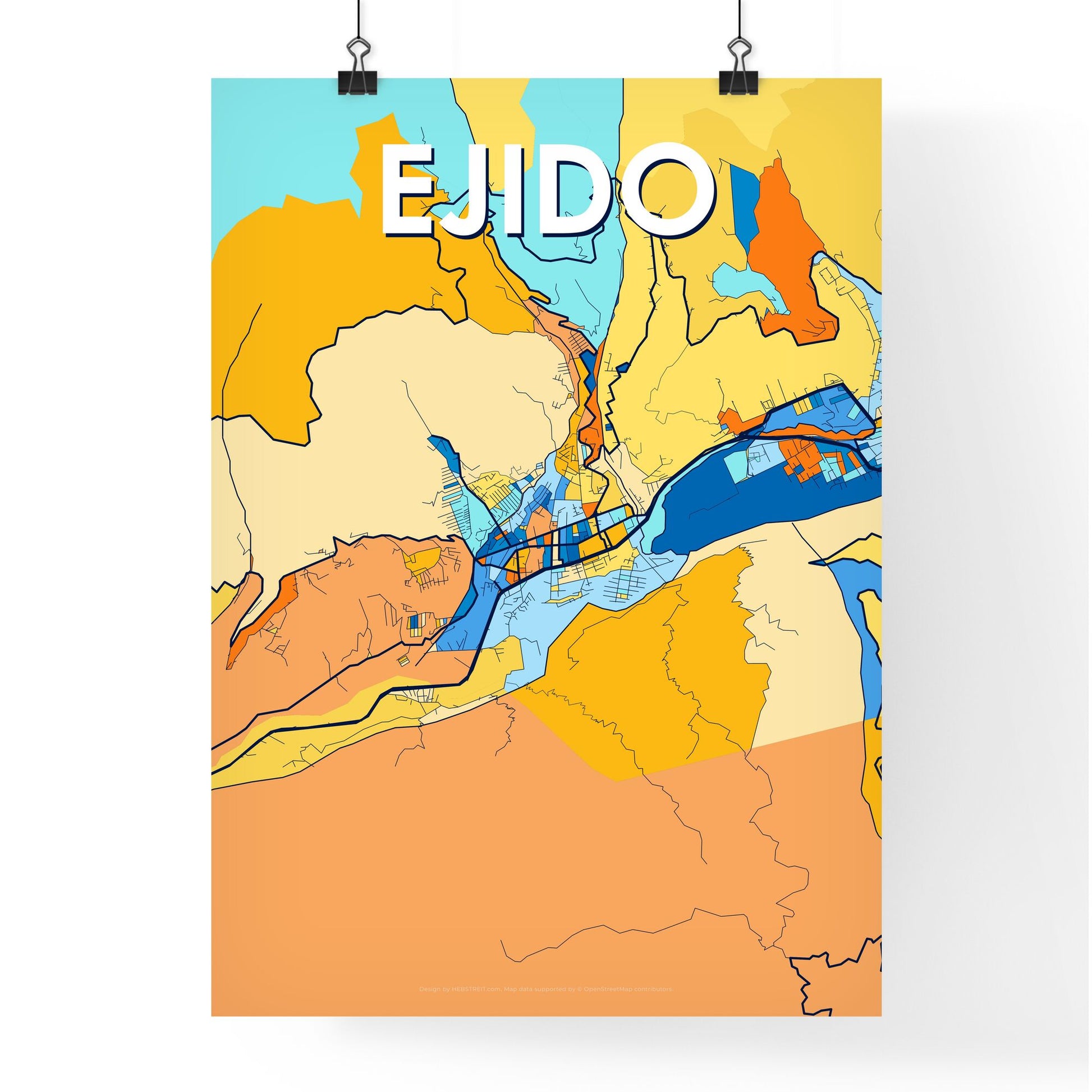 EJIDO VENEZUELA Vibrant Colorful Art Map Poster Blue Orange