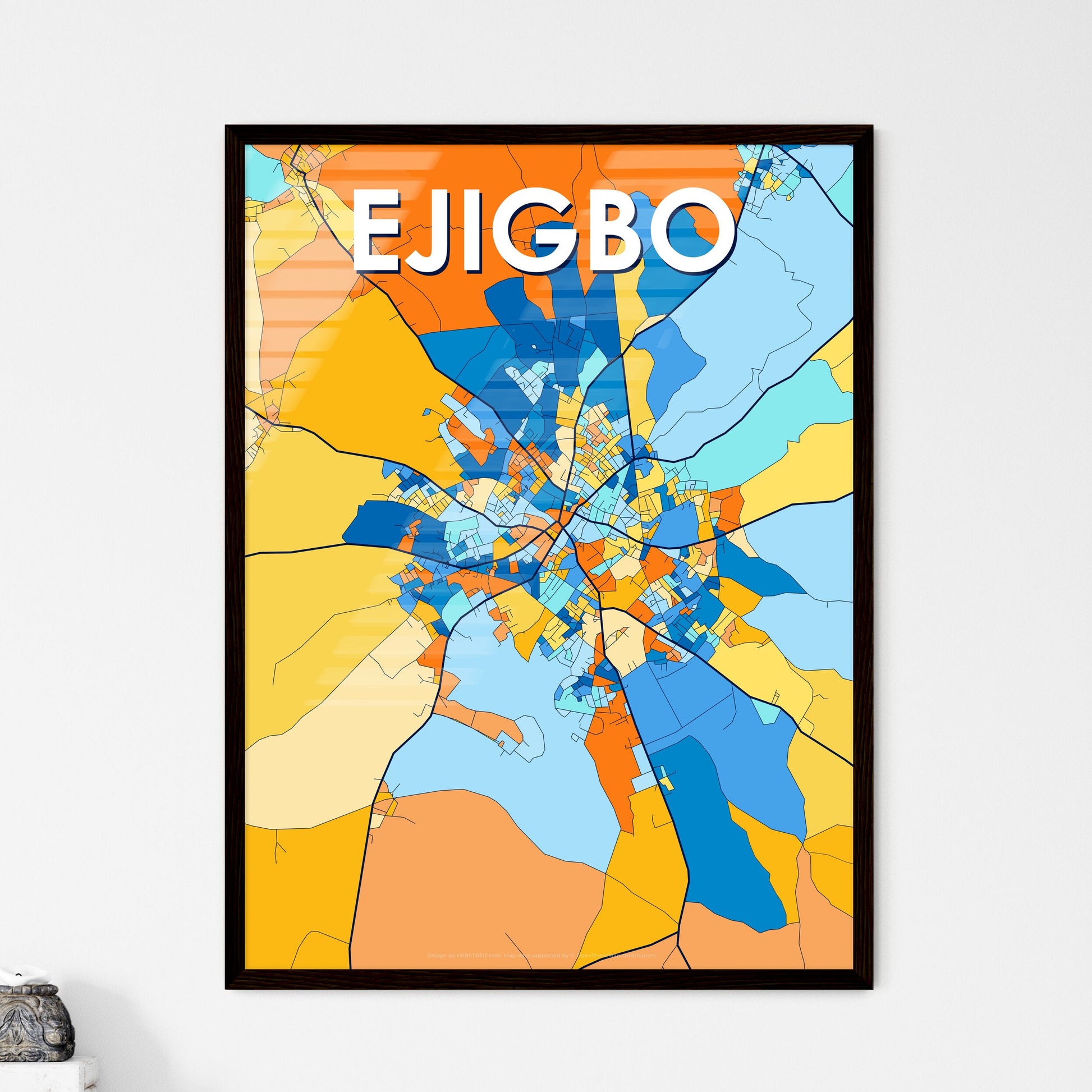 EJIGBO NIGERIA Vibrant Colorful Art Map Poster Blue Orange