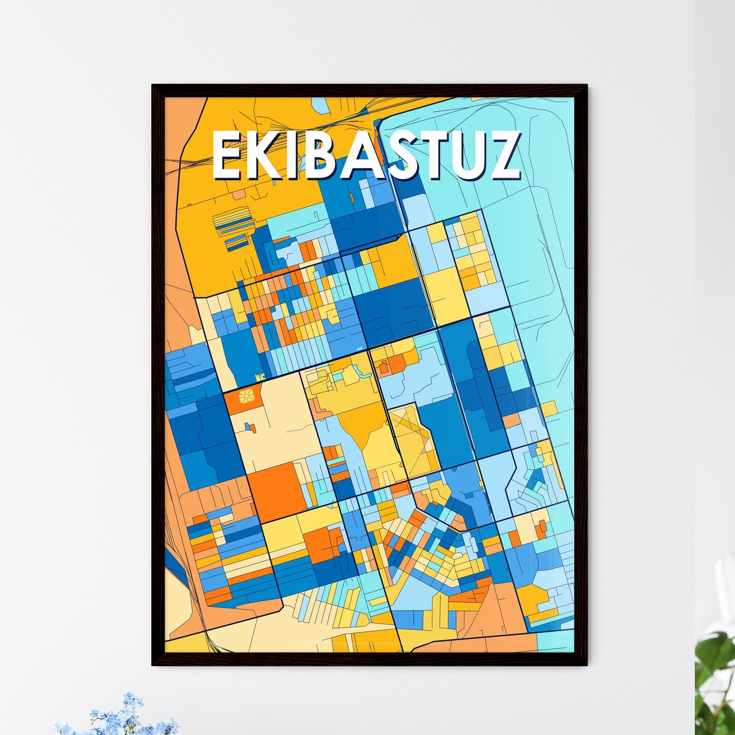 EKIBASTUZ KAZAKHSTAN Vibrant Colorful Art Map Poster Blue Orange