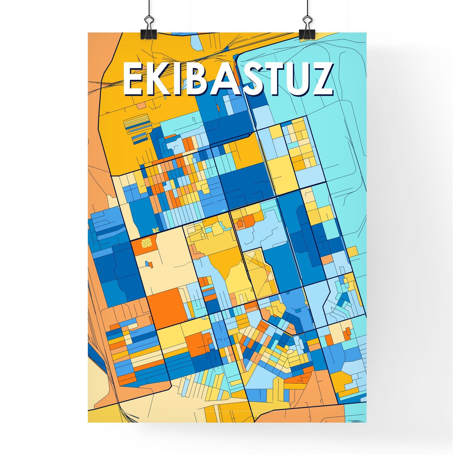 EKIBASTUZ KAZAKHSTAN Vibrant Colorful Art Map Poster Blue Orange