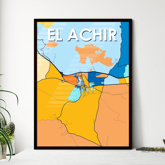 EL ACHIR ALGERIA Vibrant Colorful Art Map Poster Blue Orange