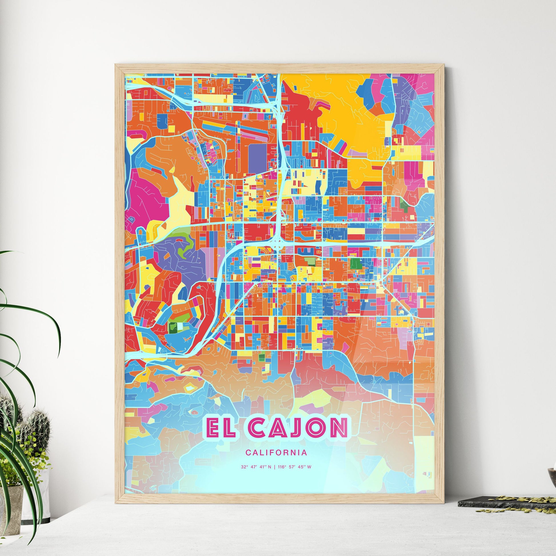 Colorful El Cajon California Fine Art Map Crazy Colors