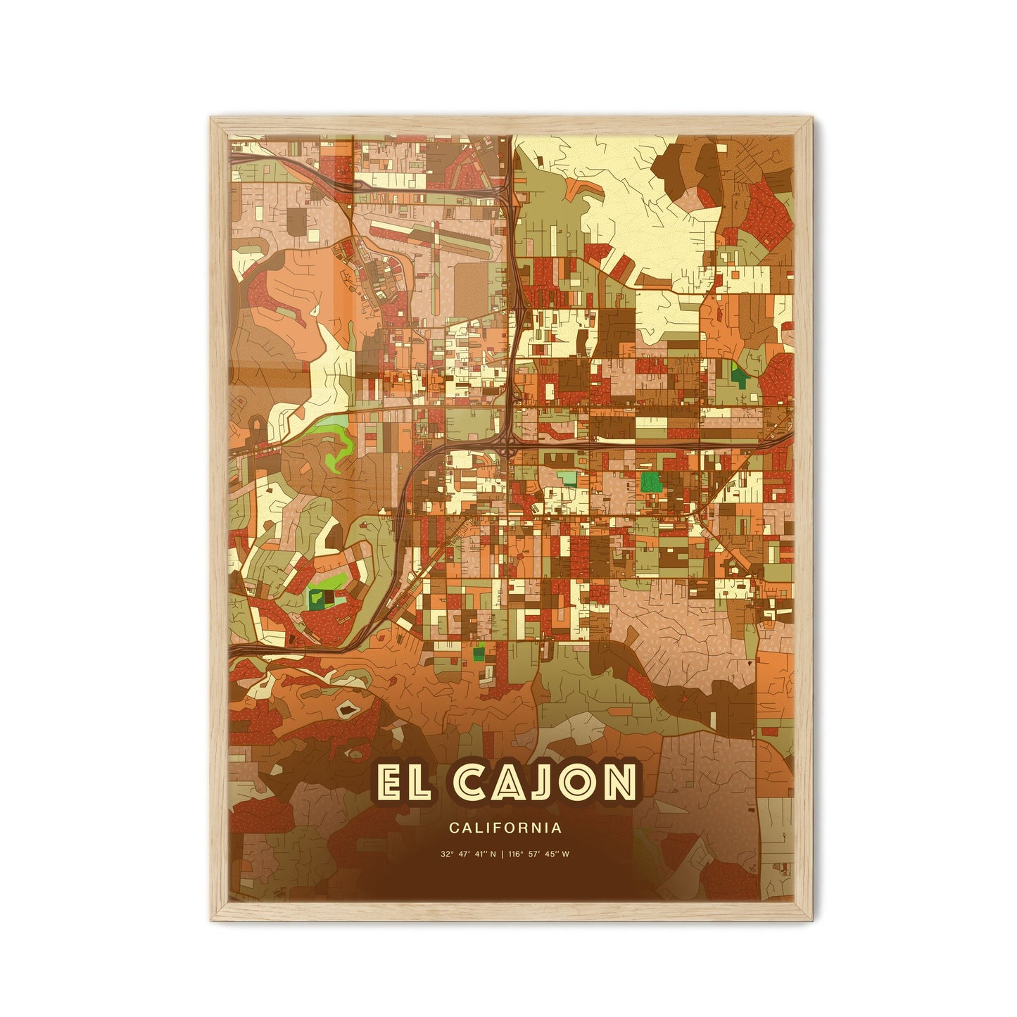 Colorful El Cajon California Fine Art Map Farmhouse