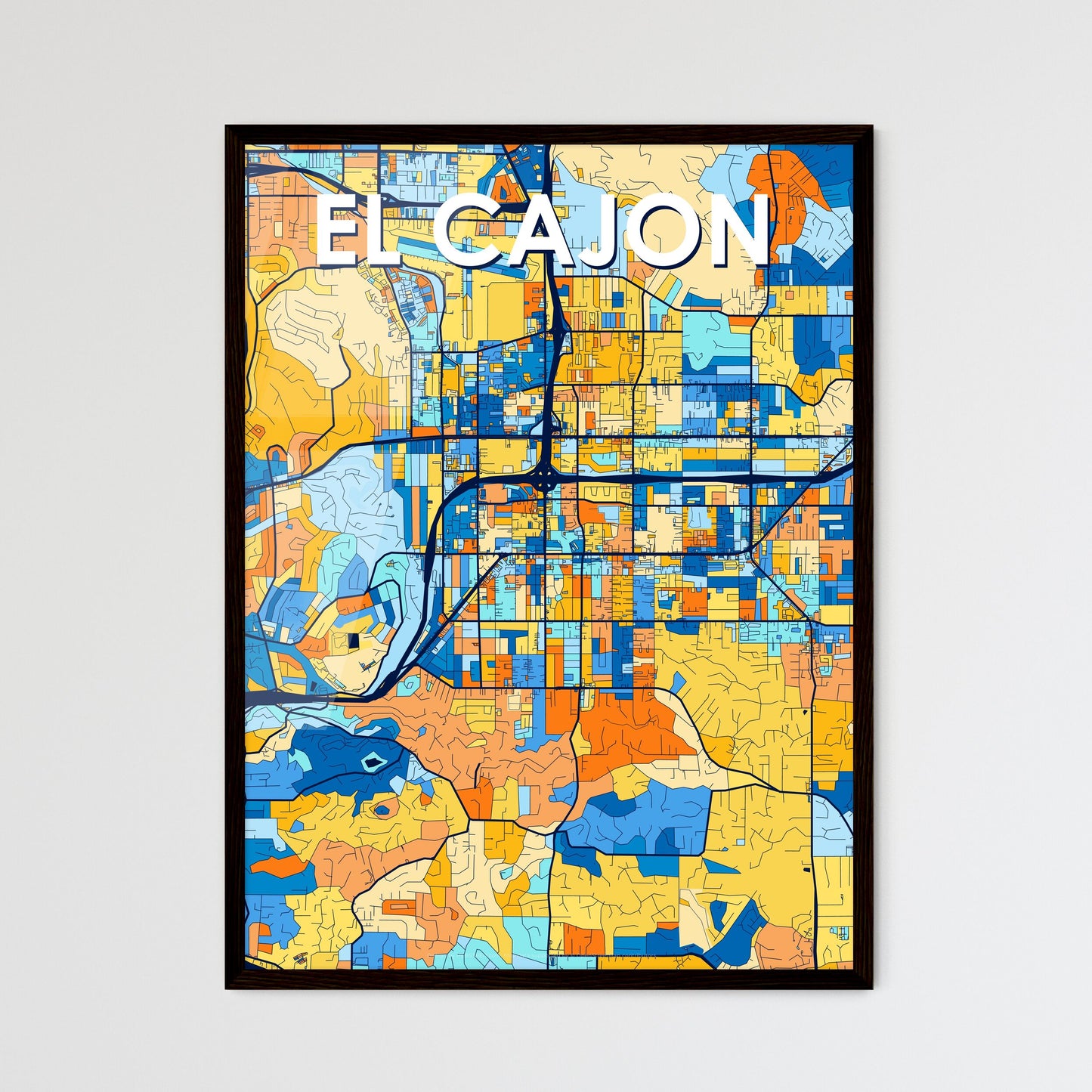 EL CAJON CALIFORNIA Vibrant Colorful Art Map Poster Blue Orange