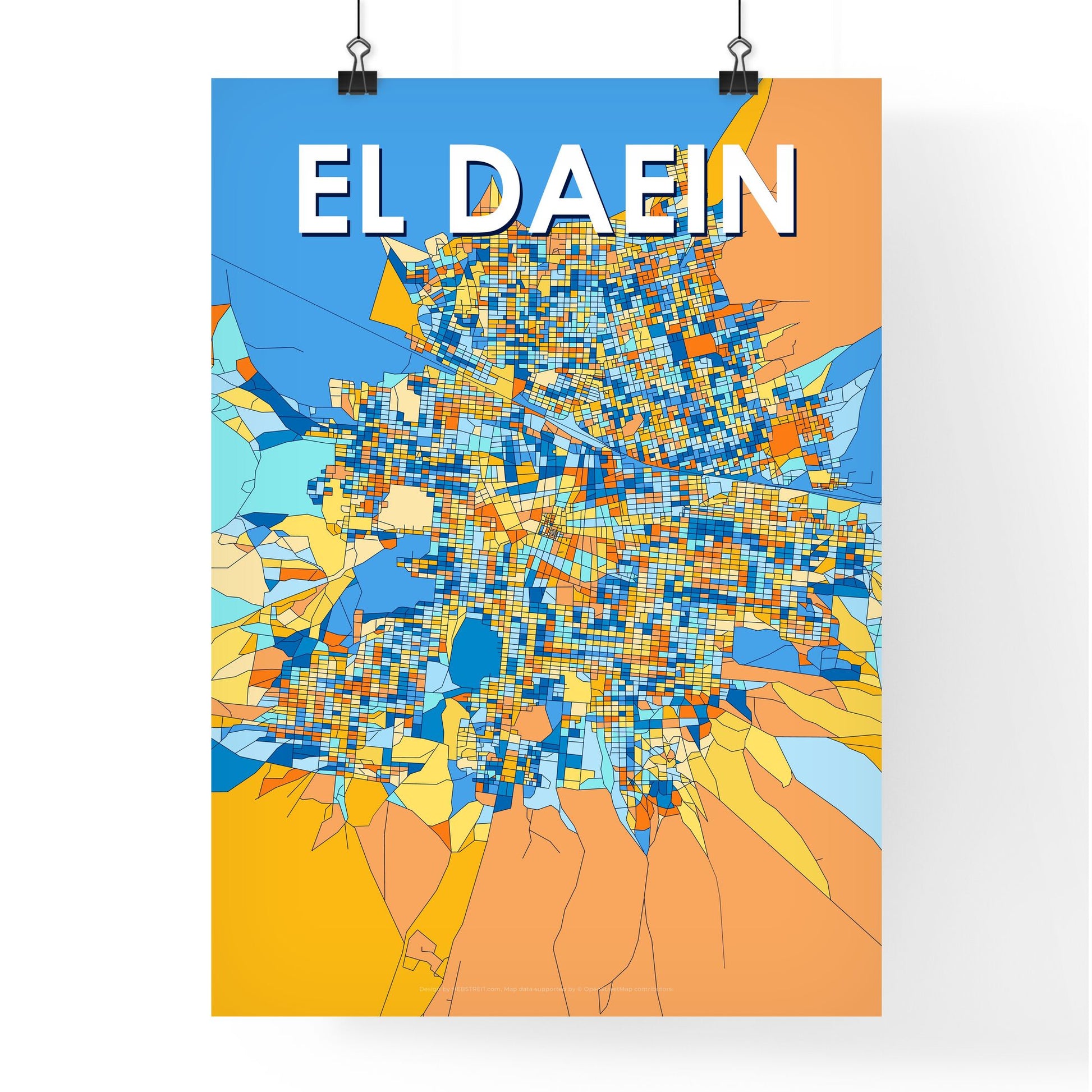 EL DAEIN SUDAN Vibrant Colorful Art Map Poster Blue Orange