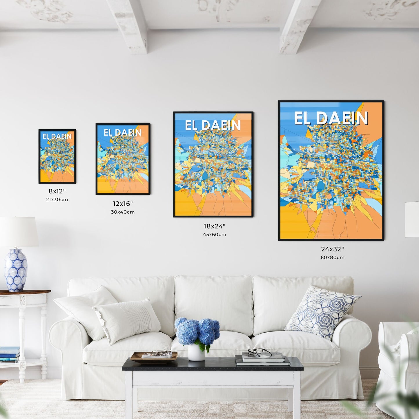 EL DAEIN SUDAN Vibrant Colorful Art Map Poster Blue Orange