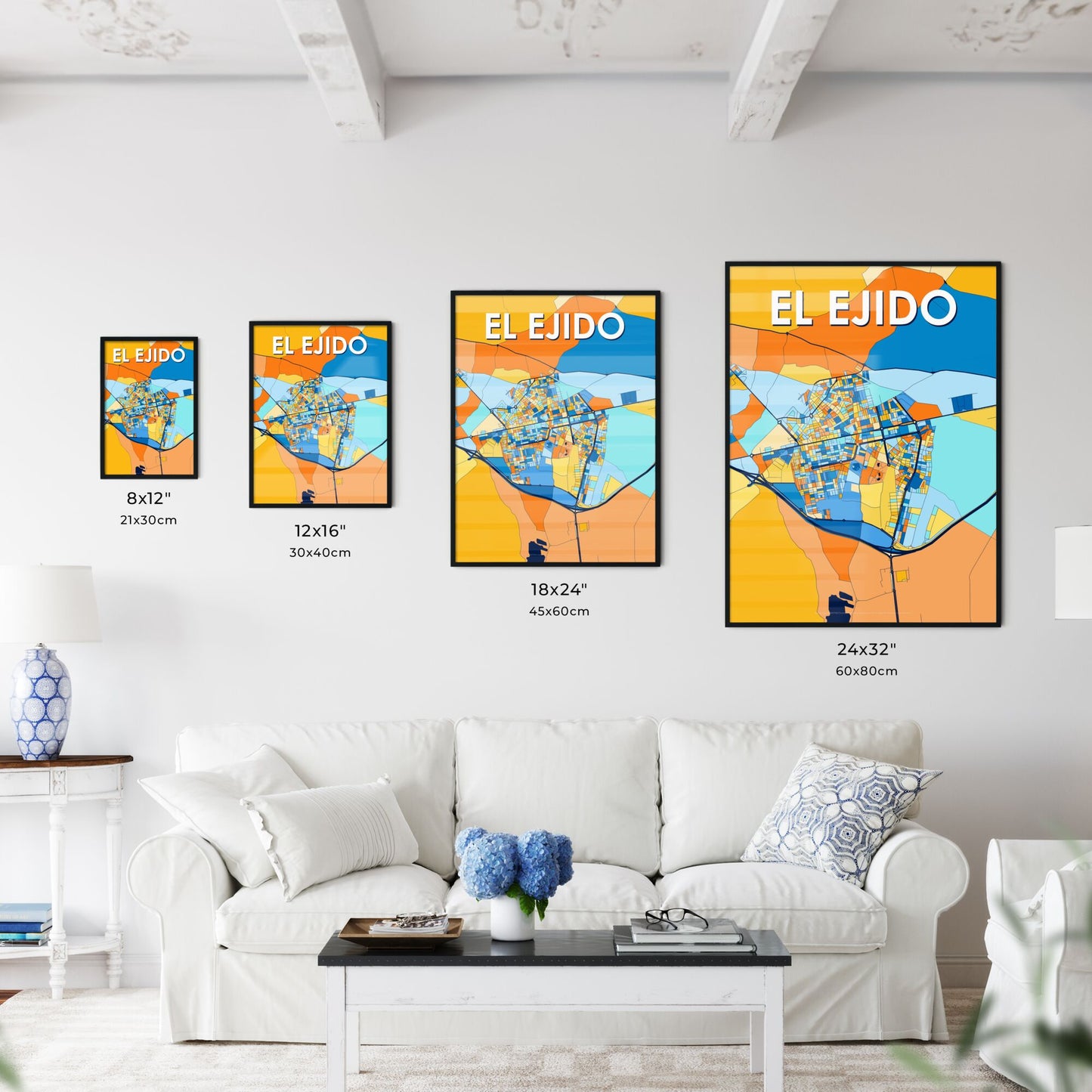 EL EJIDO SPAIN Vibrant Colorful Art Map Poster Blue Orange
