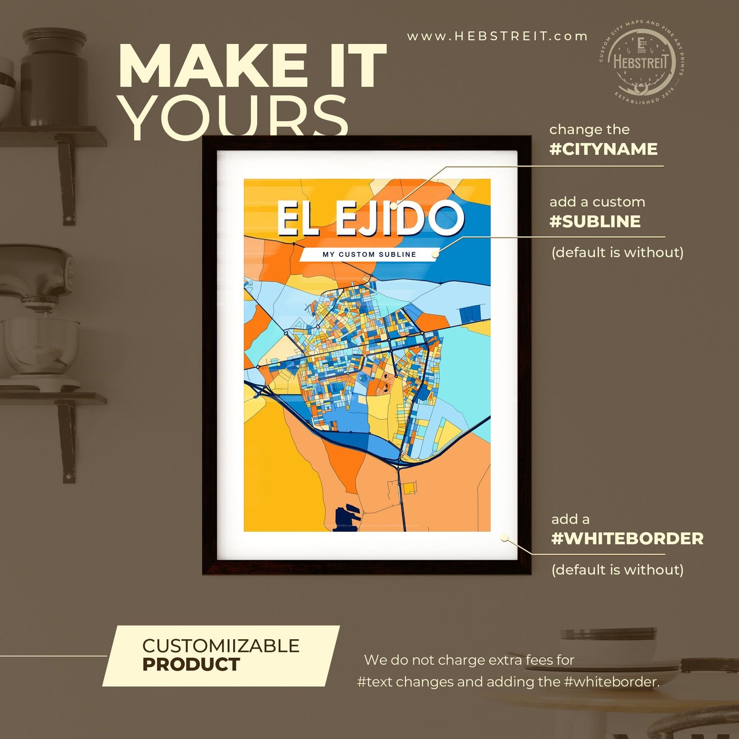 EL EJIDO SPAIN Vibrant Colorful Art Map Poster Blue Orange