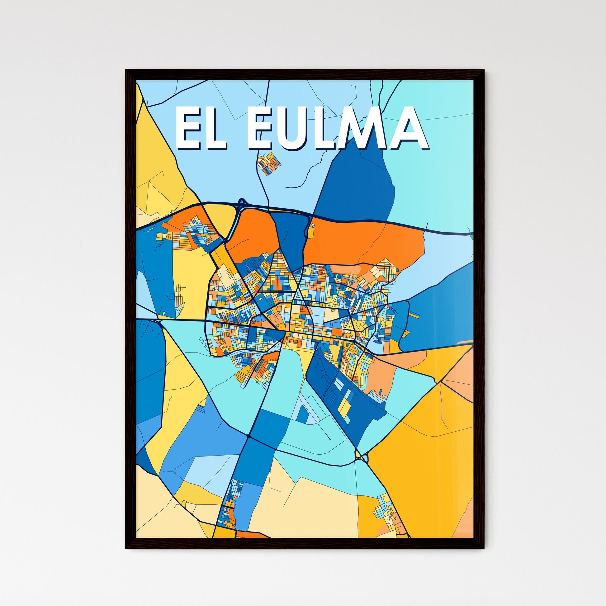 EL EULMA ALGERIA Vibrant Colorful Art Map Poster Blue Orange