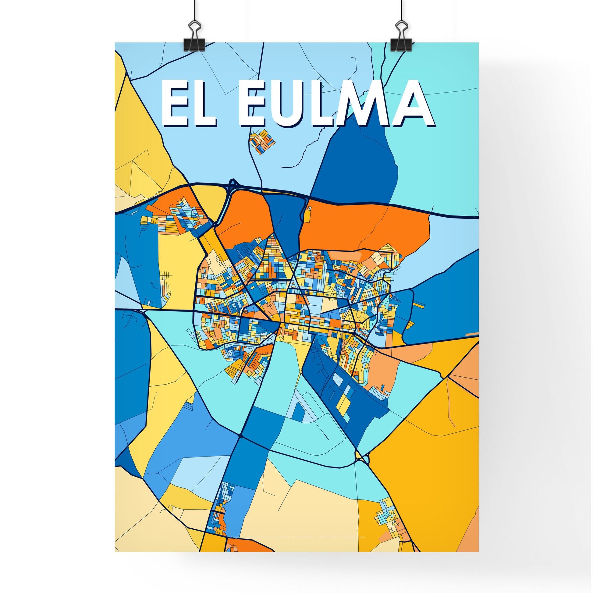 EL EULMA ALGERIA Vibrant Colorful Art Map Poster Blue Orange