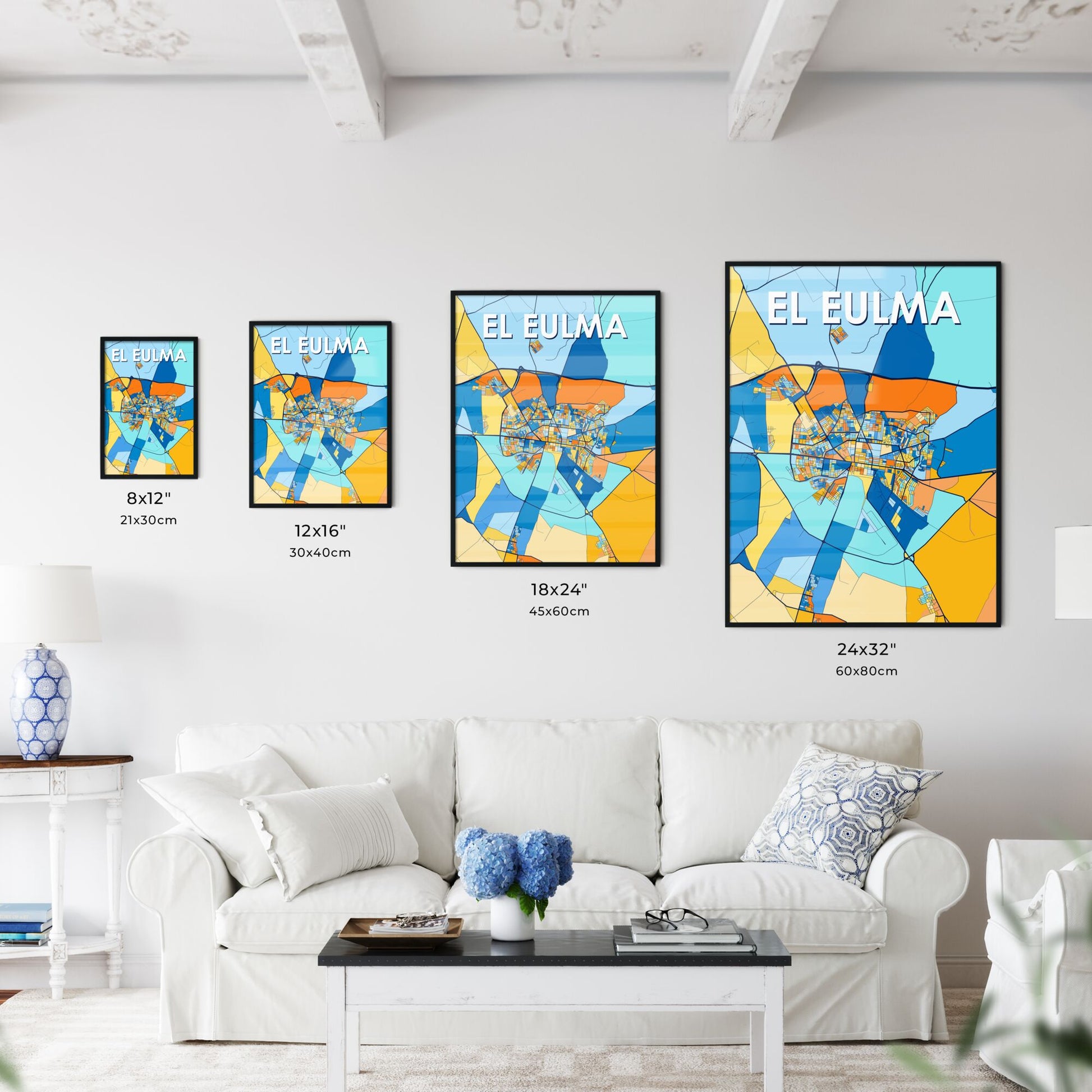 EL EULMA ALGERIA Vibrant Colorful Art Map Poster Blue Orange