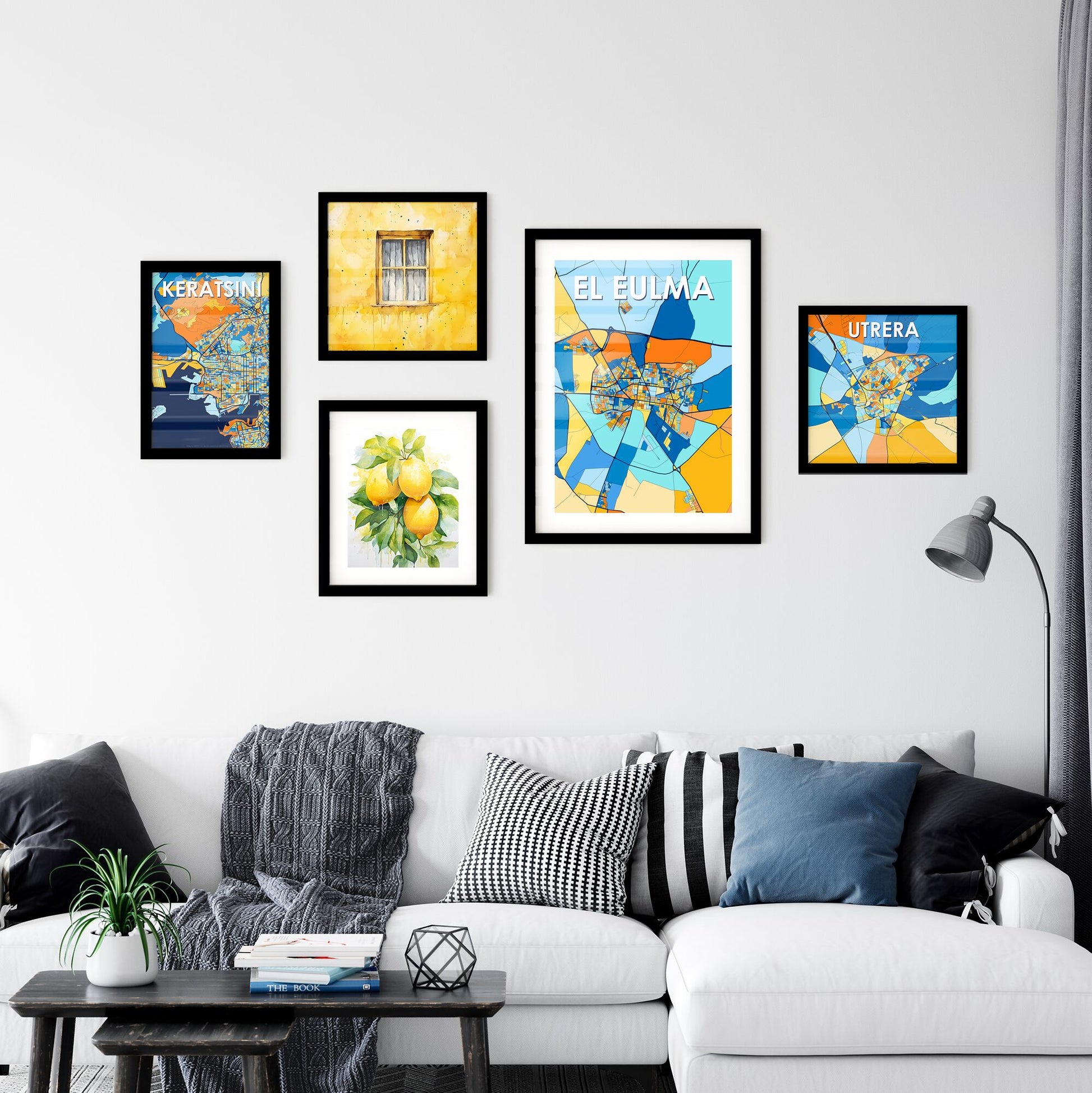 EL EULMA ALGERIA Vibrant Colorful Art Map Poster Blue Orange