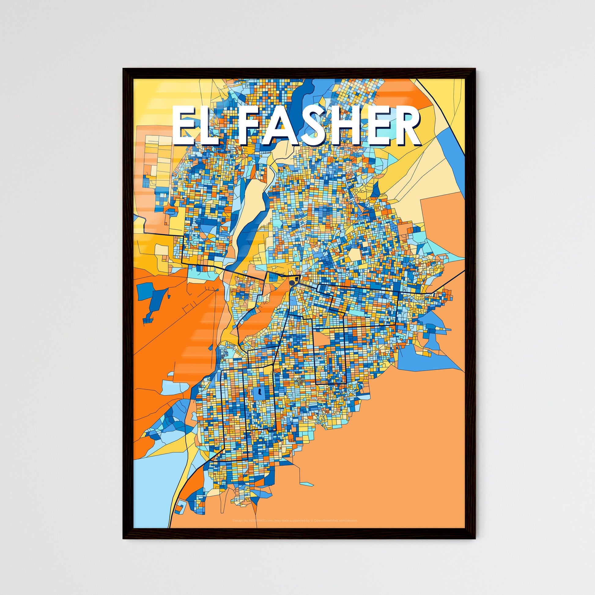 EL FASHER SUDAN Vibrant Colorful Art Map Poster Blue Orange