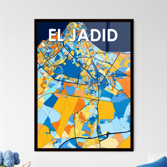 EL JADID MOROCCO Vibrant Colorful Art Map Poster Blue Orange