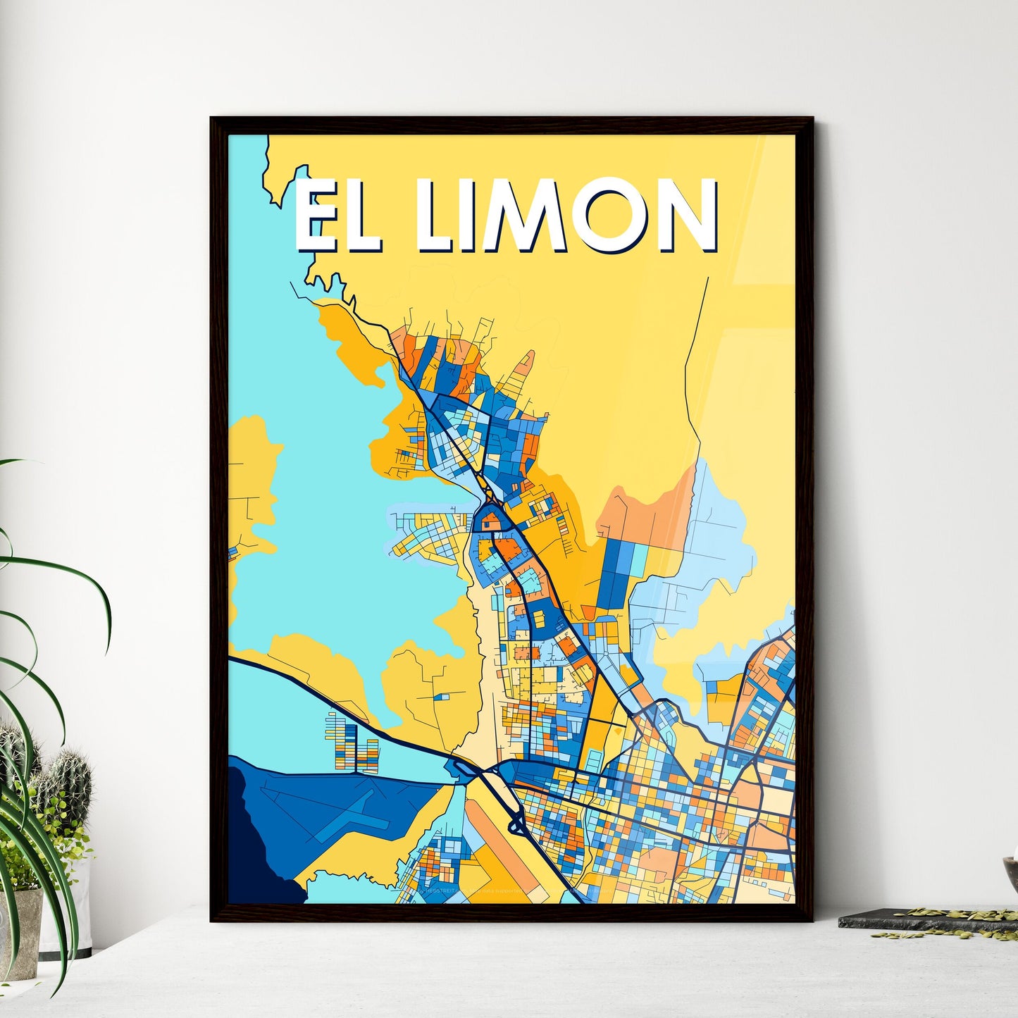 EL LIMON VENEZUELA Vibrant Colorful Art Map Poster Blue Orange