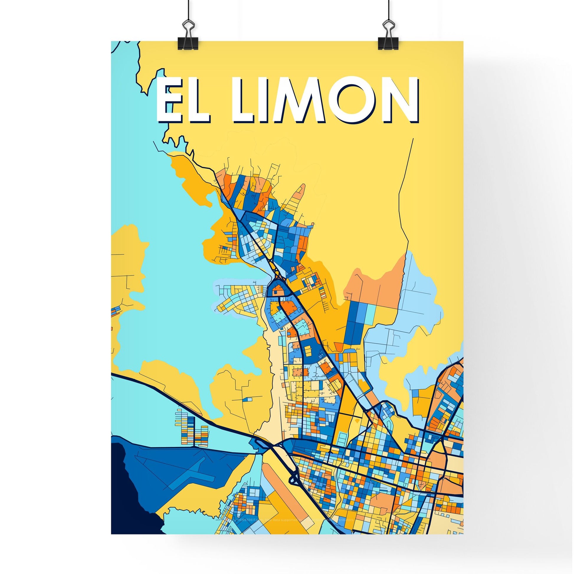 EL LIMON VENEZUELA Vibrant Colorful Art Map Poster Blue Orange