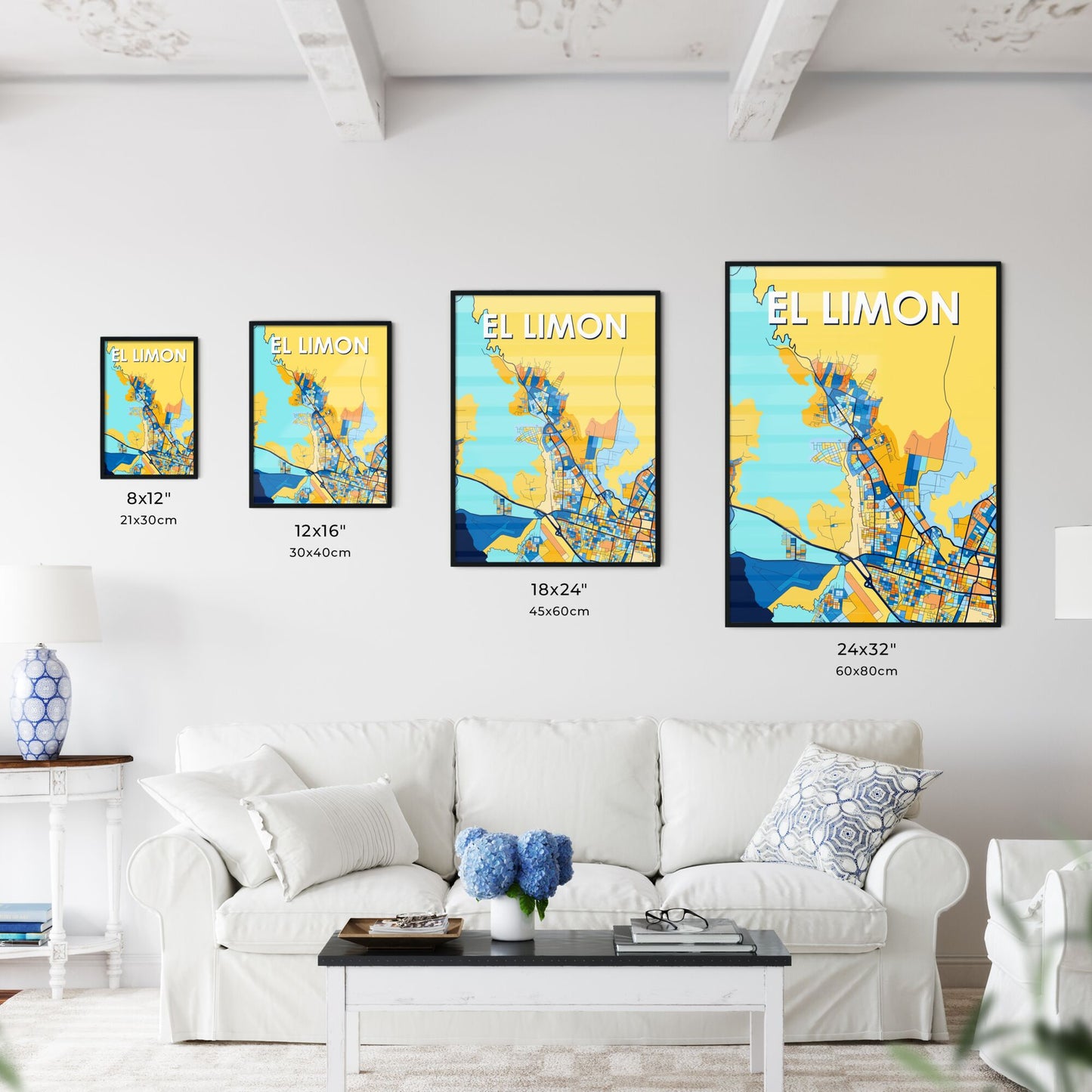 EL LIMON VENEZUELA Vibrant Colorful Art Map Poster Blue Orange