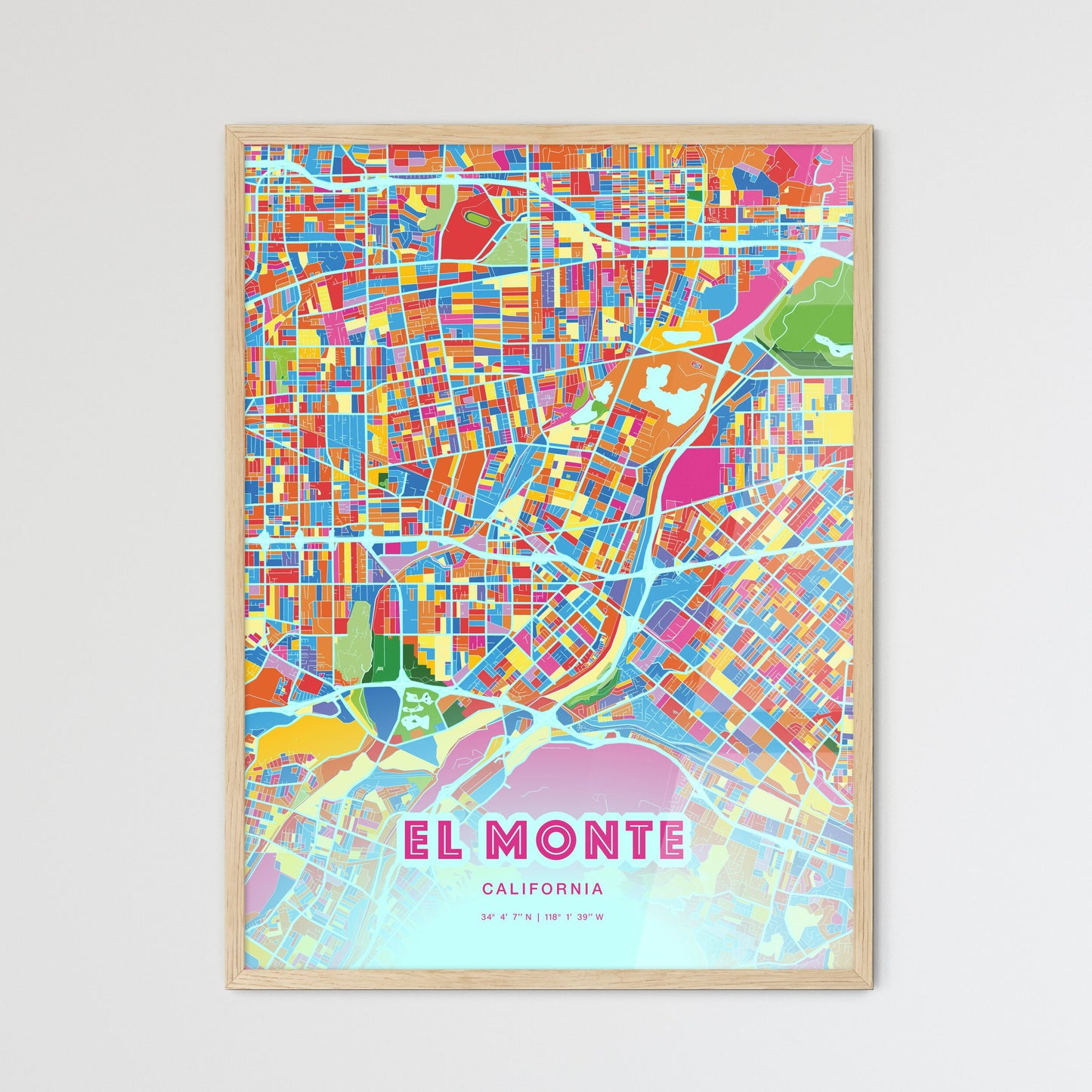 Colorful El Monte California Fine Art Map Crazy Colors