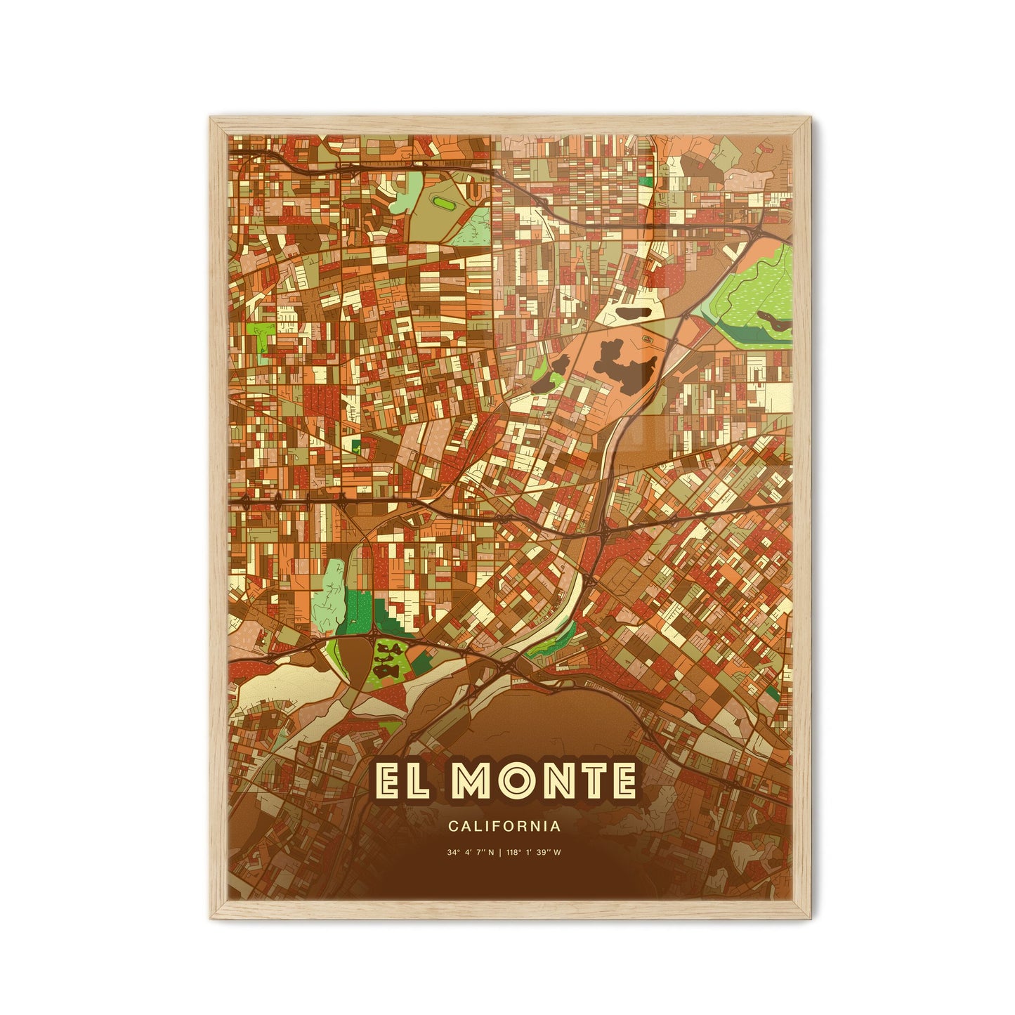 Colorful El Monte California Fine Art Map Farmhouse