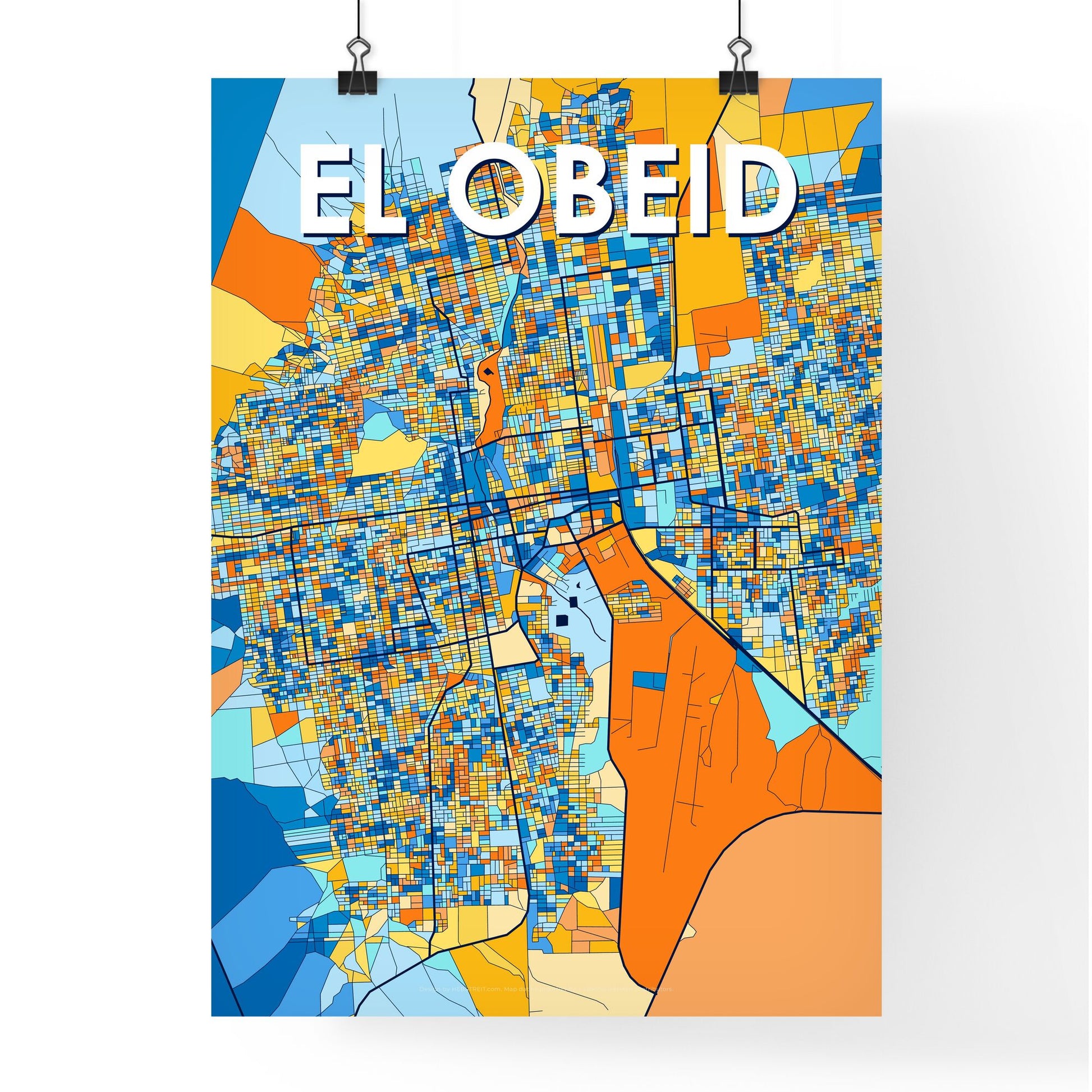 EL OBEID SUDAN Vibrant Colorful Art Map Poster Blue Orange