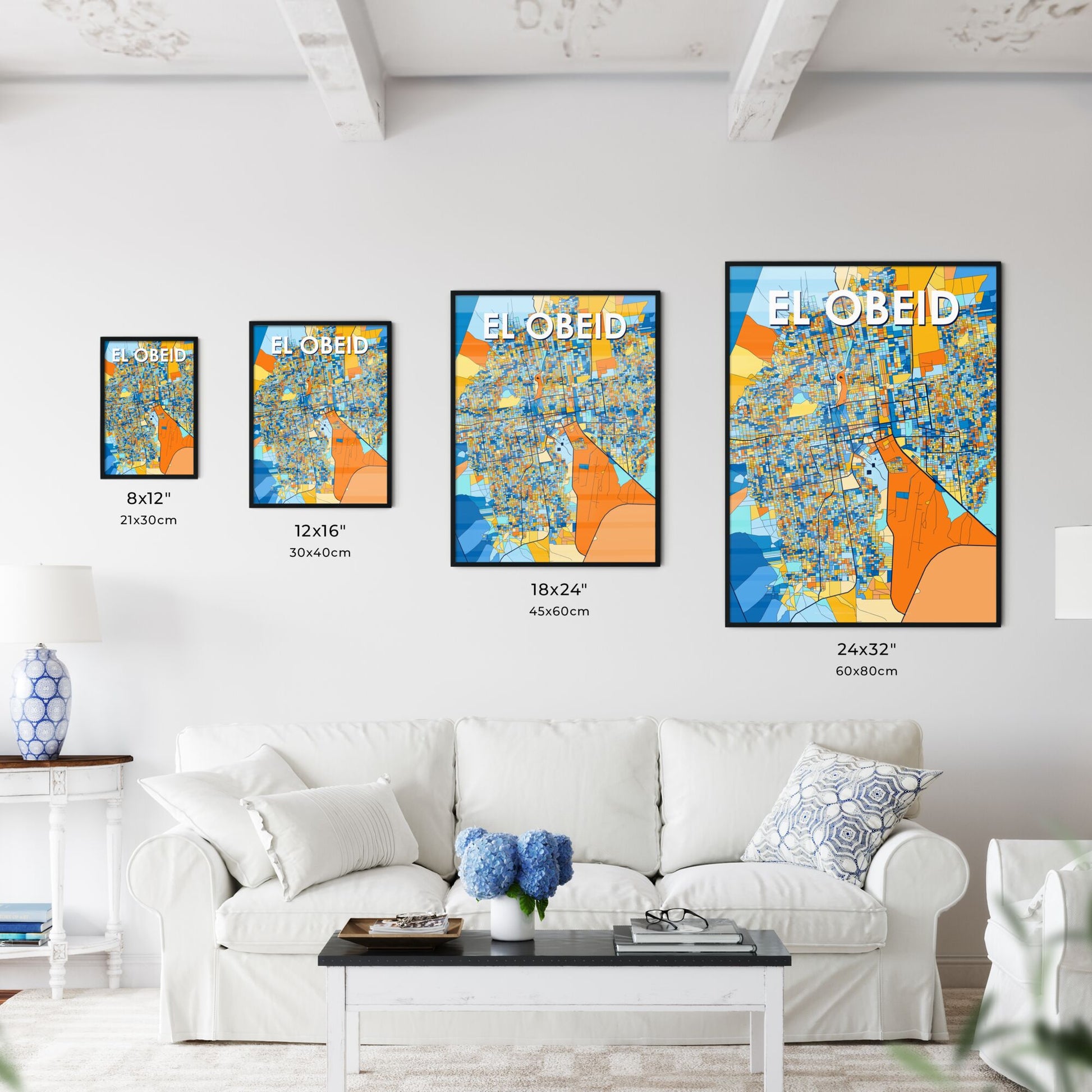 EL OBEID SUDAN Vibrant Colorful Art Map Poster Blue Orange